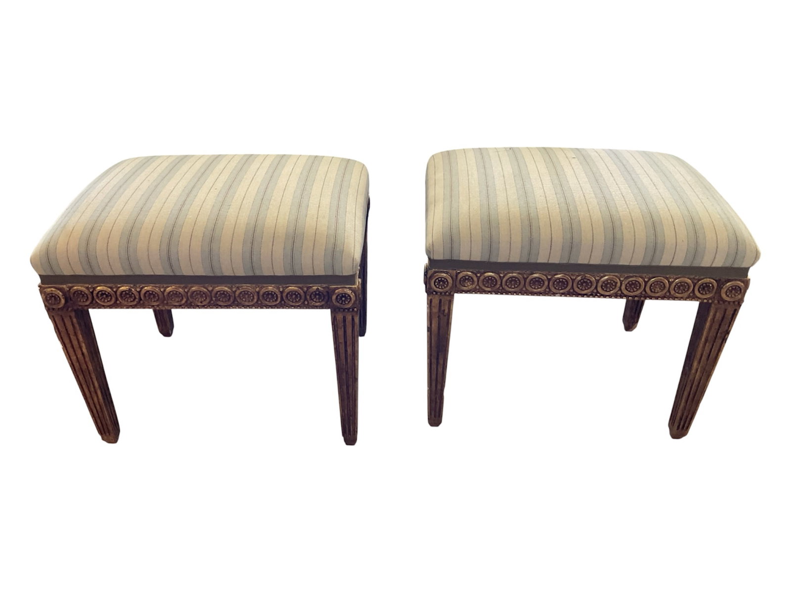 Pair of French Louis XVI Style Giltwood Upholstered Footstools (1 of 3)