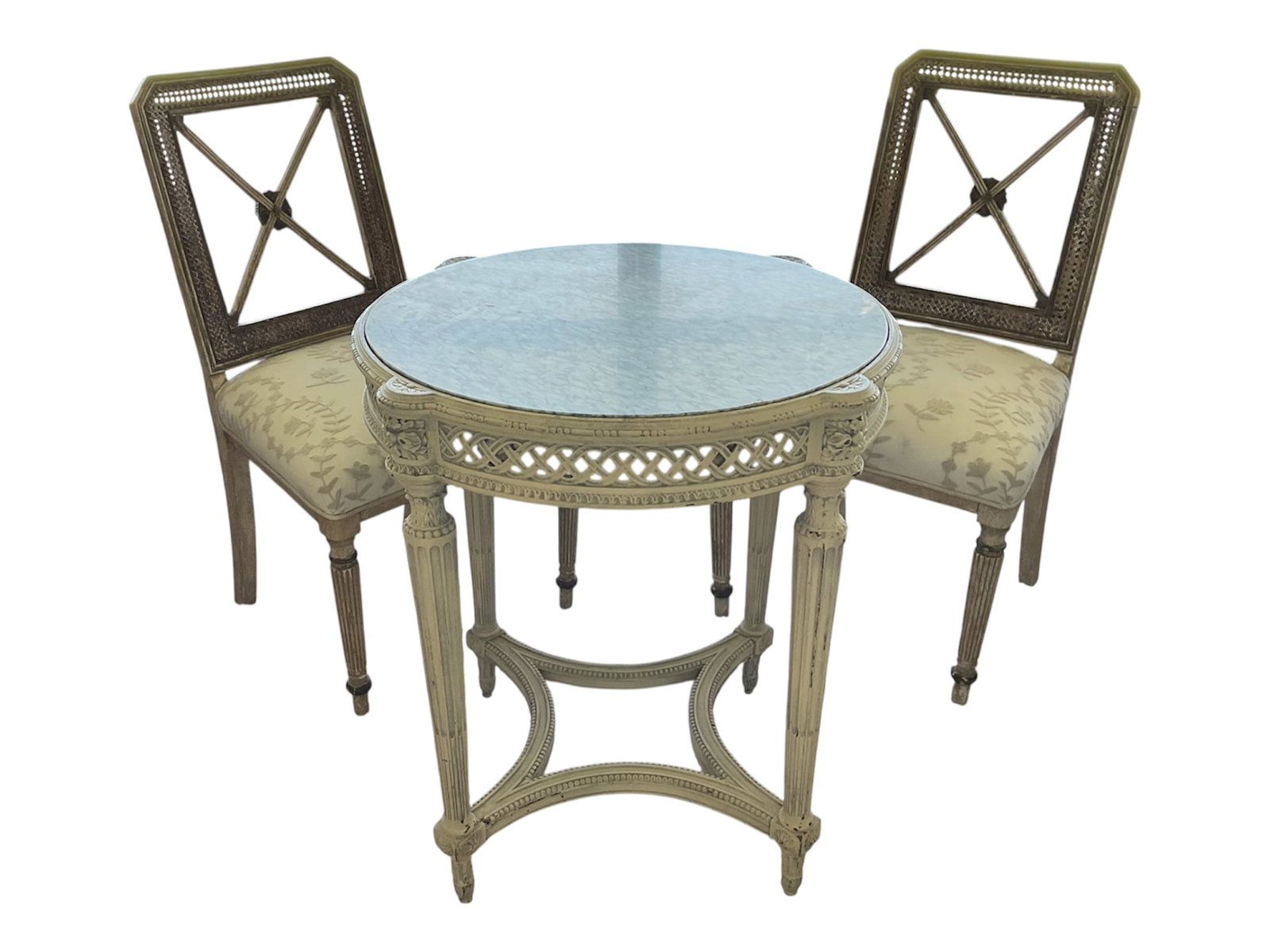 Louis XVI-Style Marble-Top Occasional Table with Pair of Neoclassical Side Chairs (1 of 3)