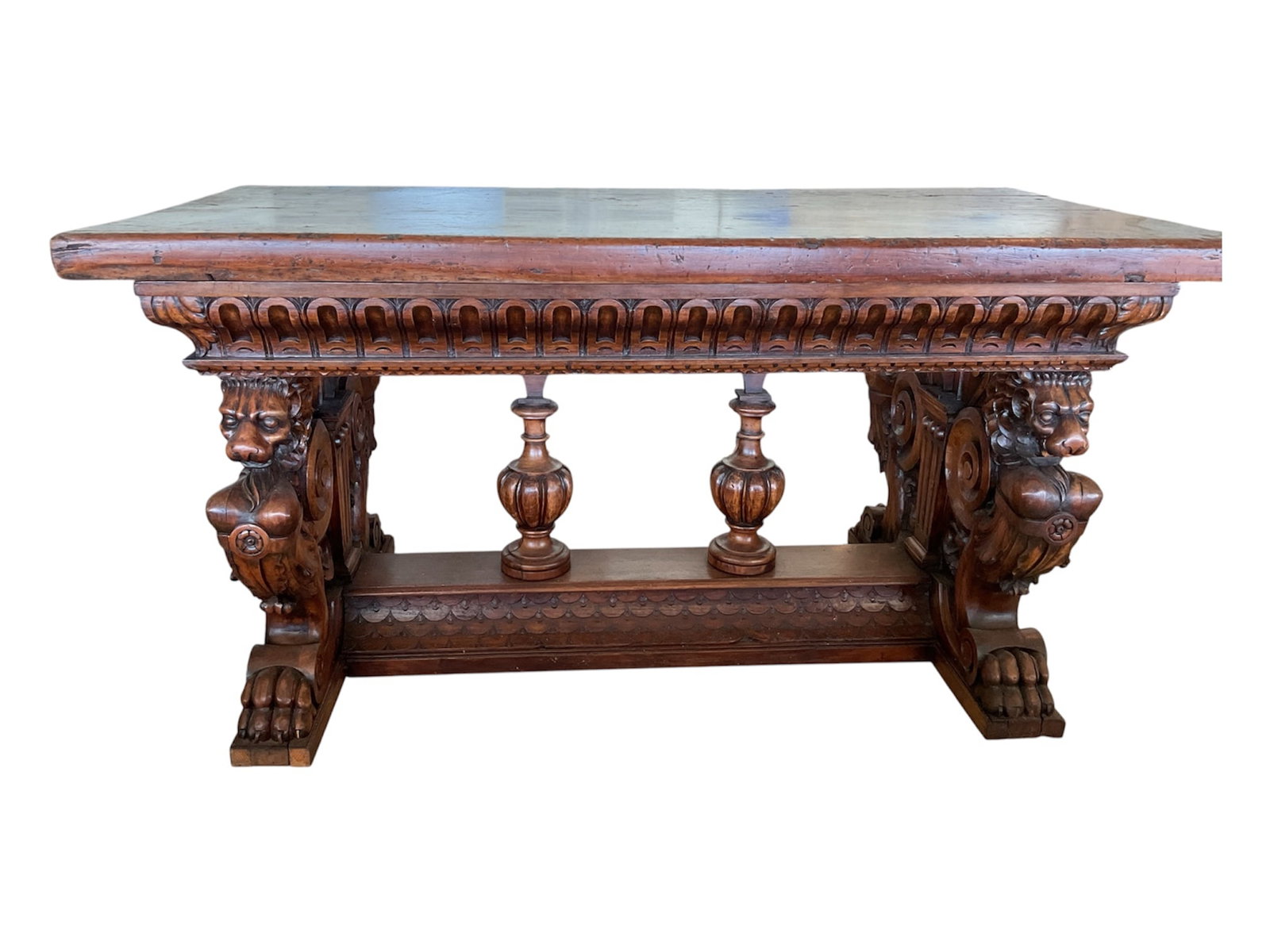 Late 19th Century Renaissance Revival Carved Walnut Library Table (1 of 4)