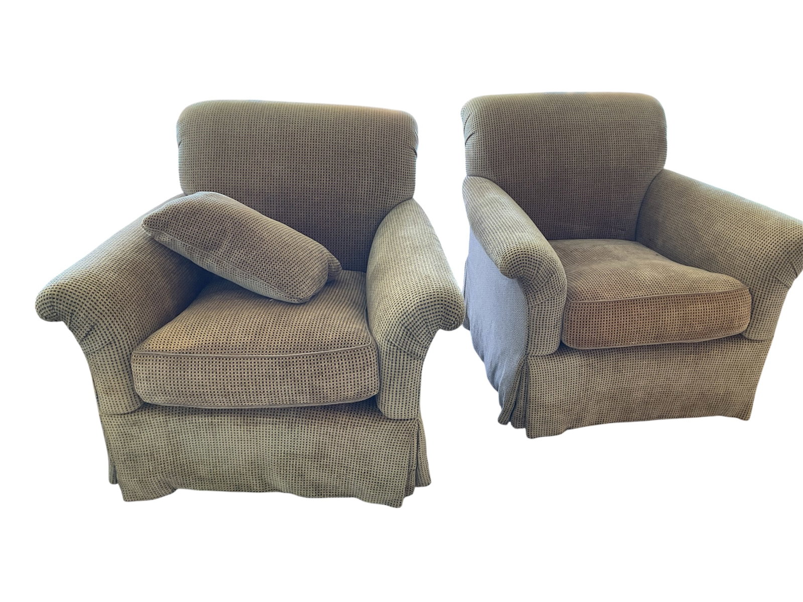 Pair of English Roll Arm Upholstered Lounge Chairs with Ottoman (1 of 3)
