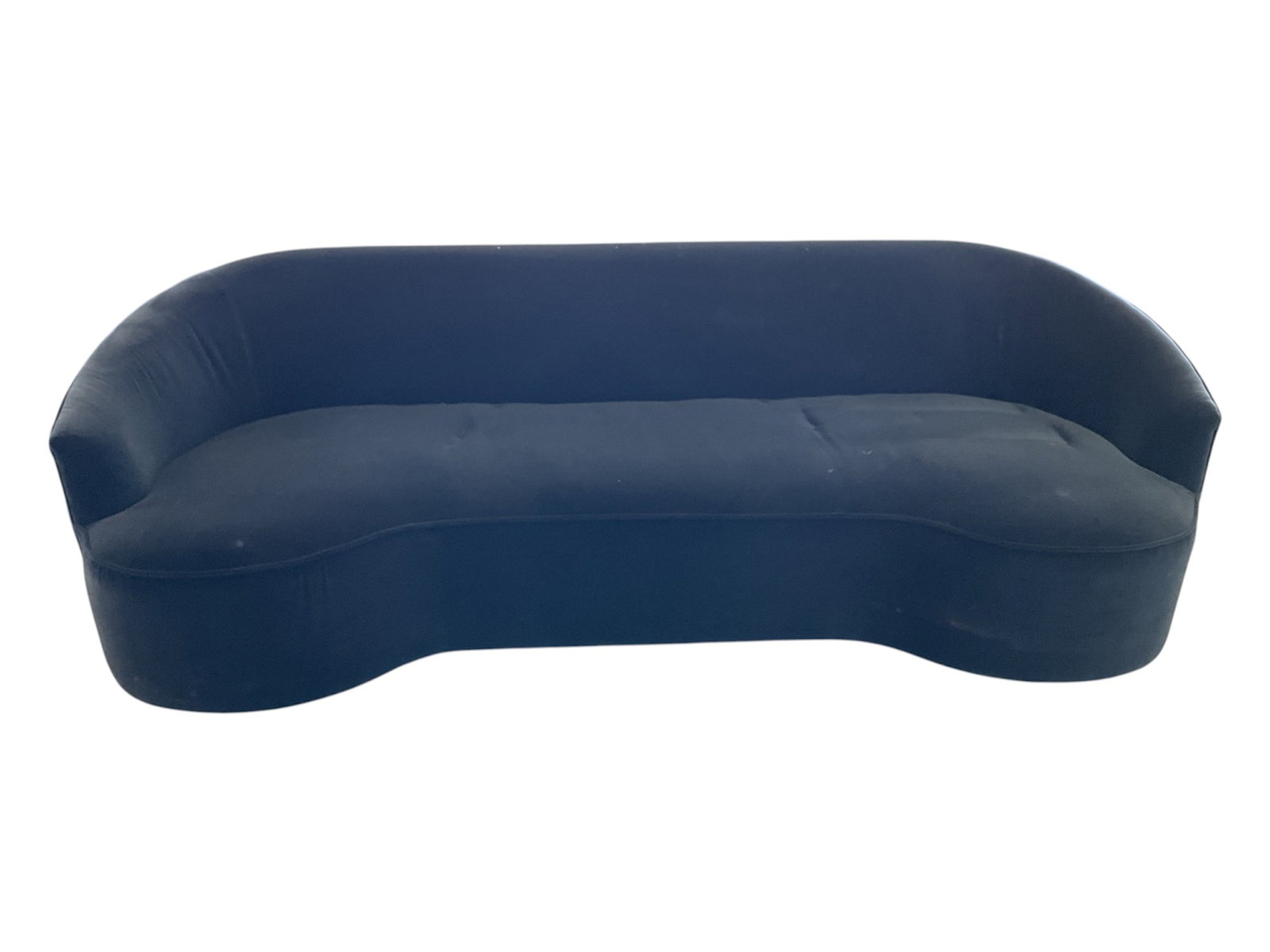 Kardiel Mid-Century Modern Curved Sofa in Navy Blue Velvet