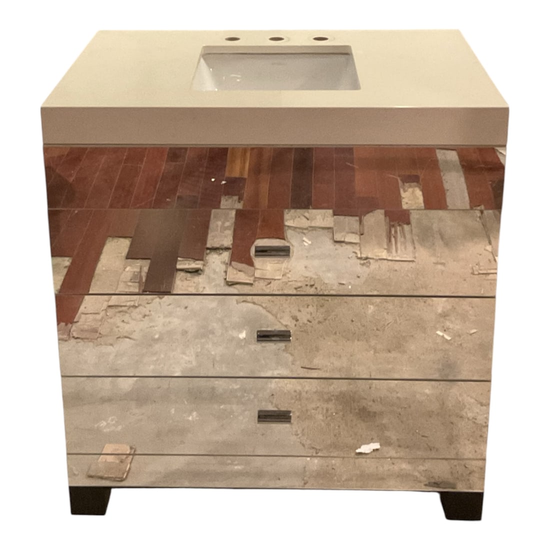 Modern Mirrored Three-Drawer Bathroom Vanity with White Stone Top (1 of 4)