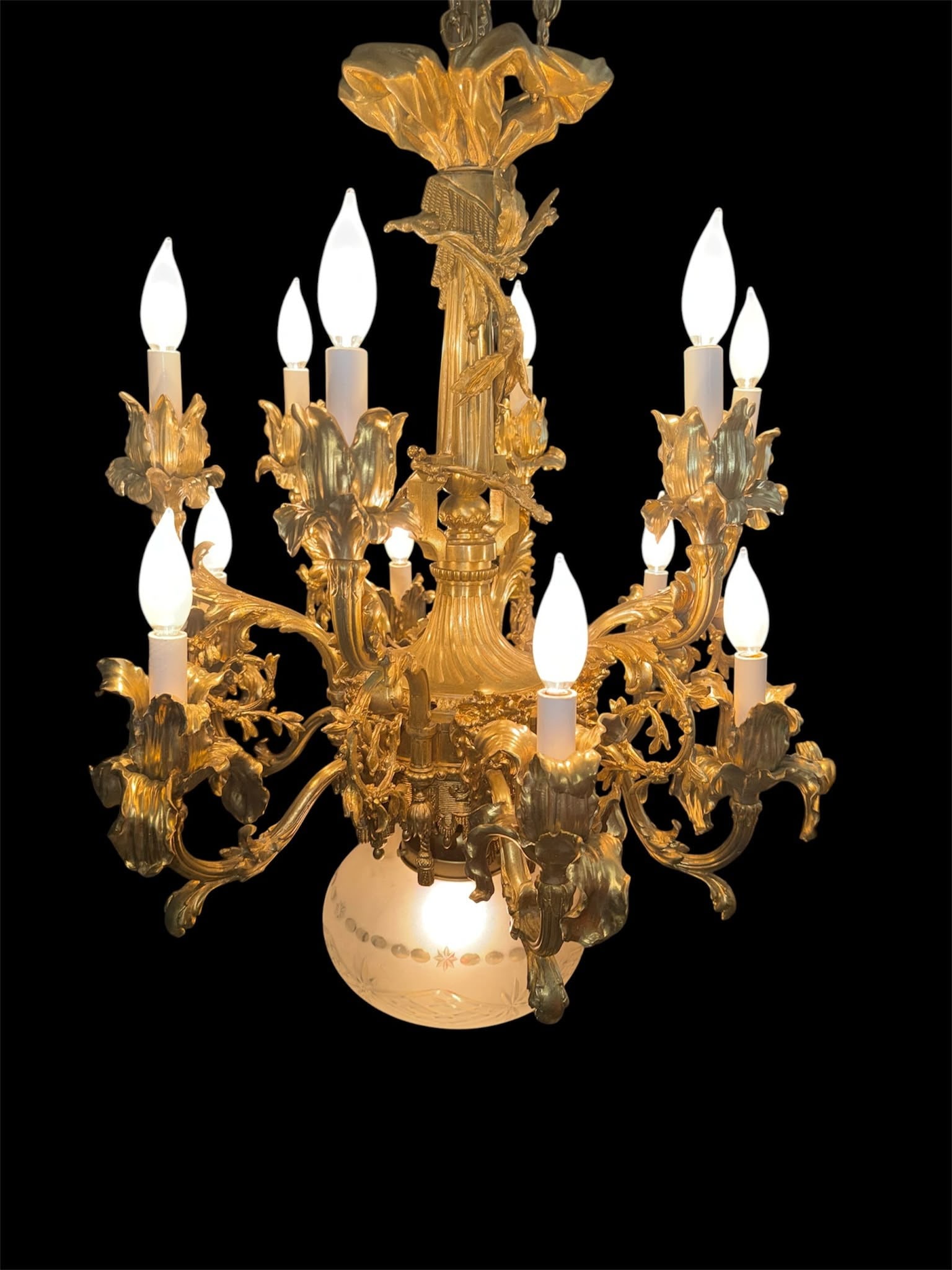 19th Century Empire-Style French Gilded Bronze and Cut Crystal Chandelier (1 of 8)