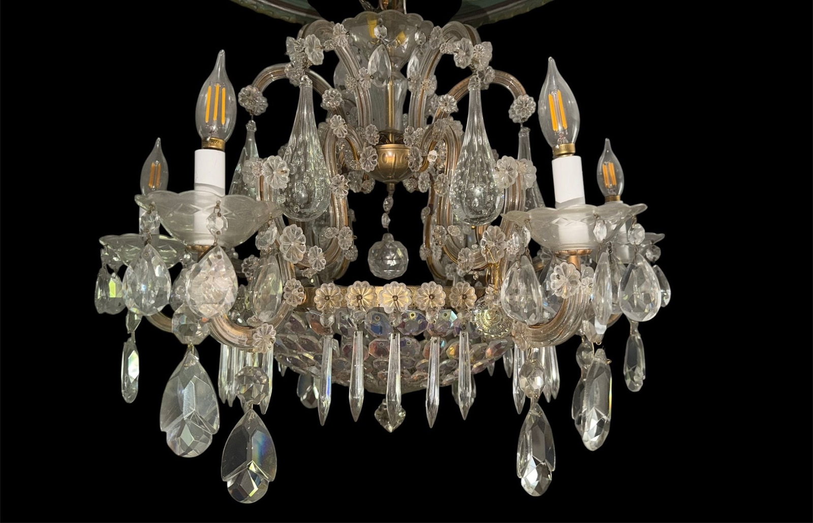Vintage Bohemian Cut Crystal Multi-Light Chandelier with Iridescent Aurora Borealis Basket (1 of 7)