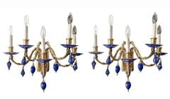Pair of Louis XVI Style Five-Light Gilt Bronze and Cobalt Blue Porcelain Wall Sconces (1 of 6)