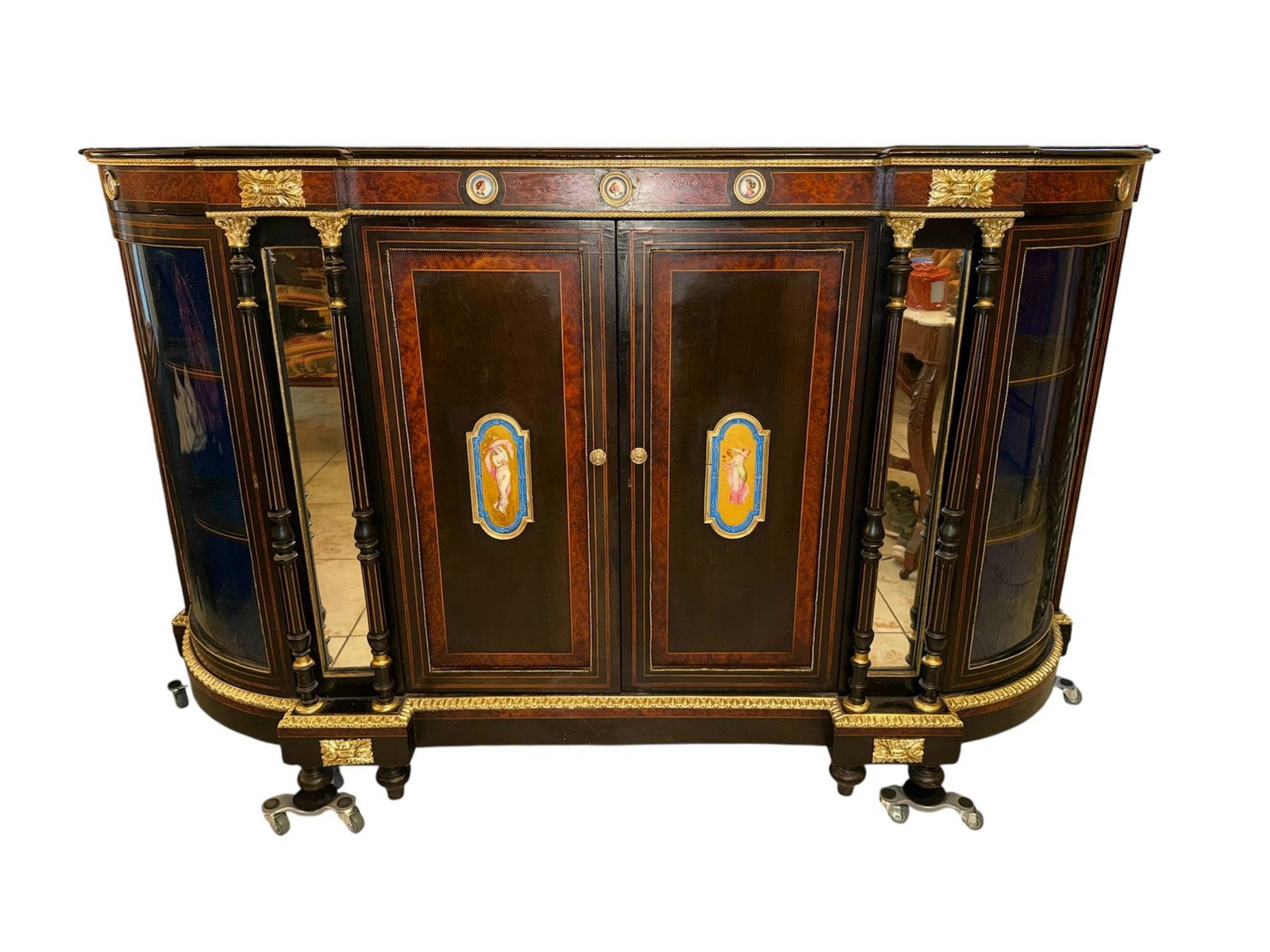 Victorian Ebonized and Ormolu Mounted Credenza with Classical Porcelain Plaques (1 of 11)