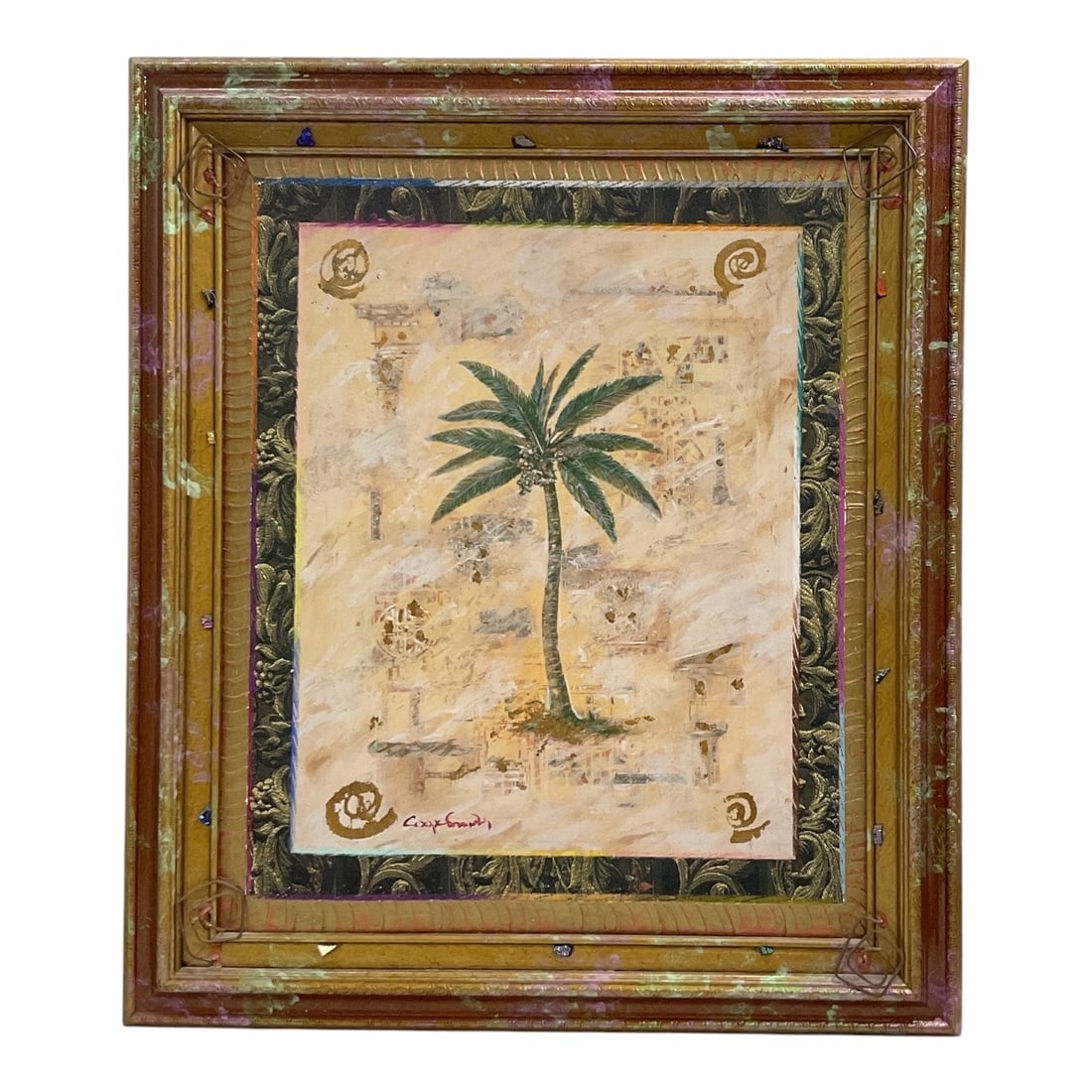 "Palm Tree" Mixed-Media on Canvas in Custom Painted Frame (1 of 4)