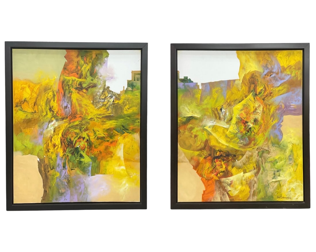 Pair of Contemporary Abstract Expressionist Diptych Paintings (1 of 7)