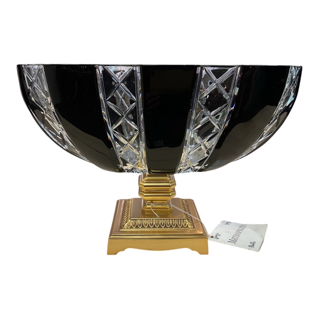 CS-669 Black Crystal and Dore Bronze Bowl with Gilt Pedestal Base (1 of 4)