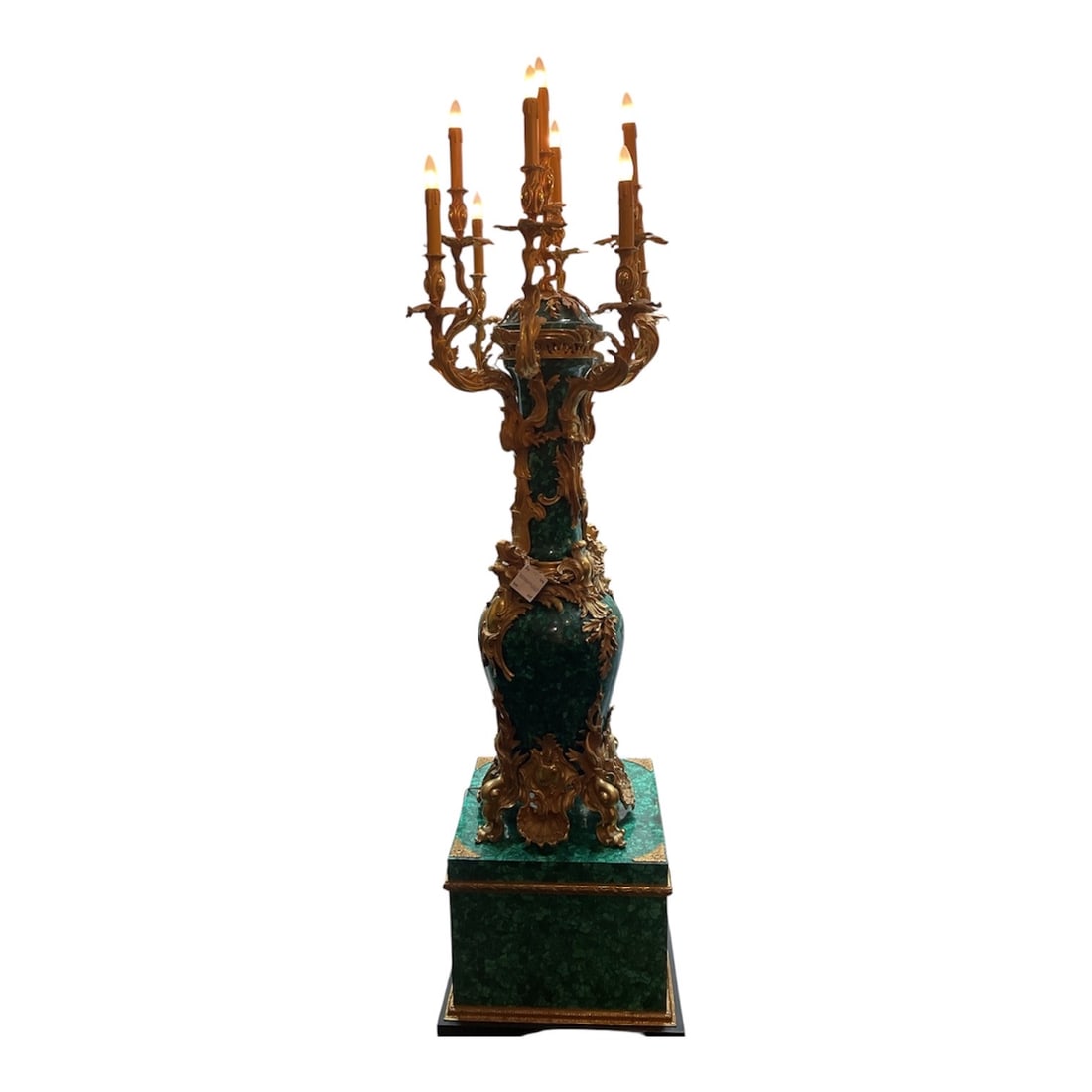 MC122- Pair of Russian Malachite and Dore Bronze Candelabra (1 of 20)