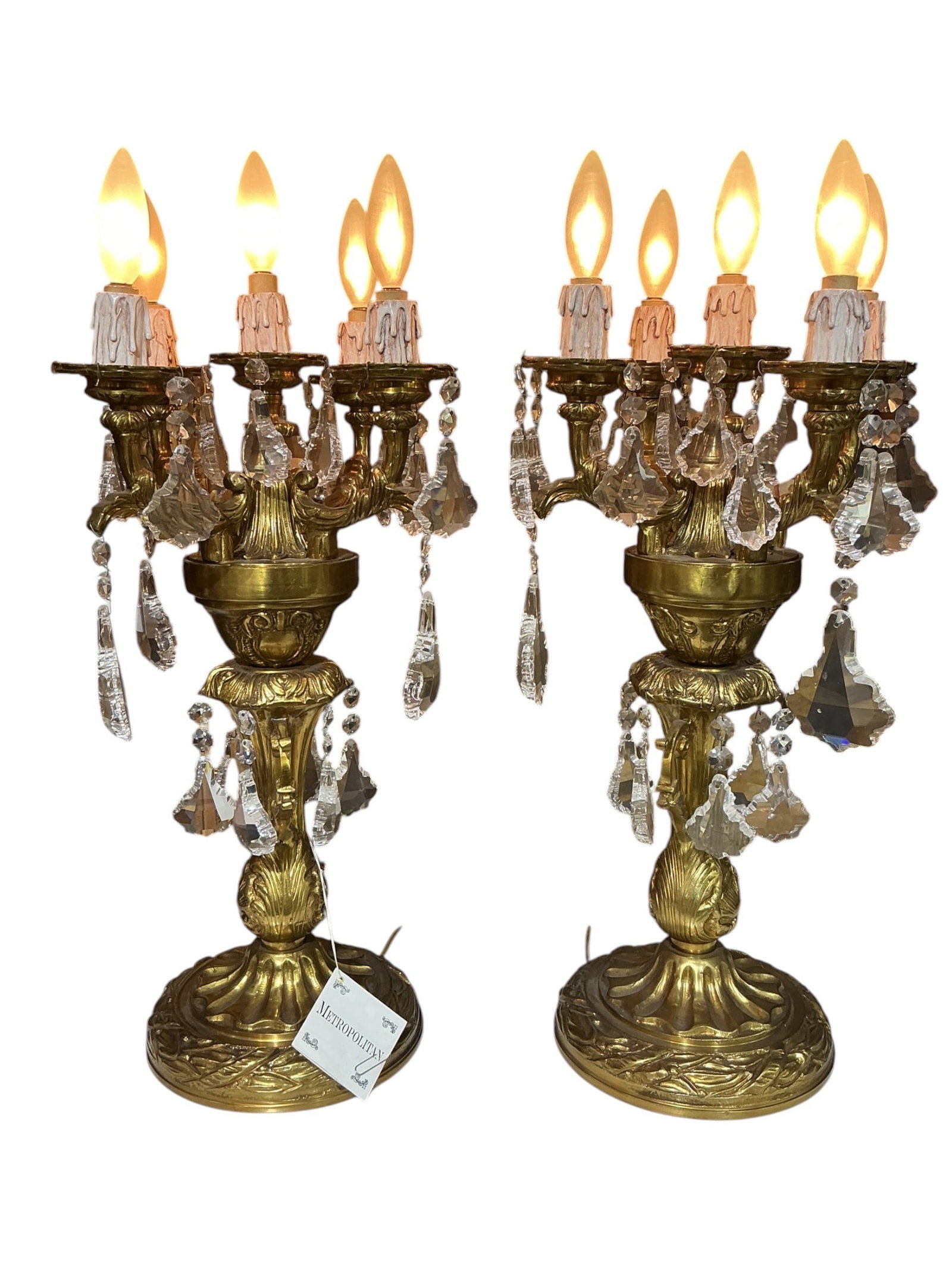 LM055- Pair of Dore Bronze and Crystal Multi-Light Table Lamps (1 of 12)