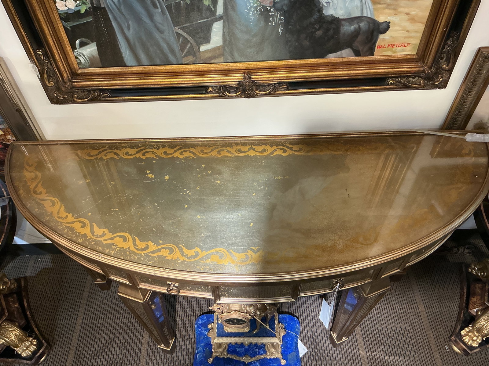 FR062- Silver Gilt Demilune Console Table - 6
