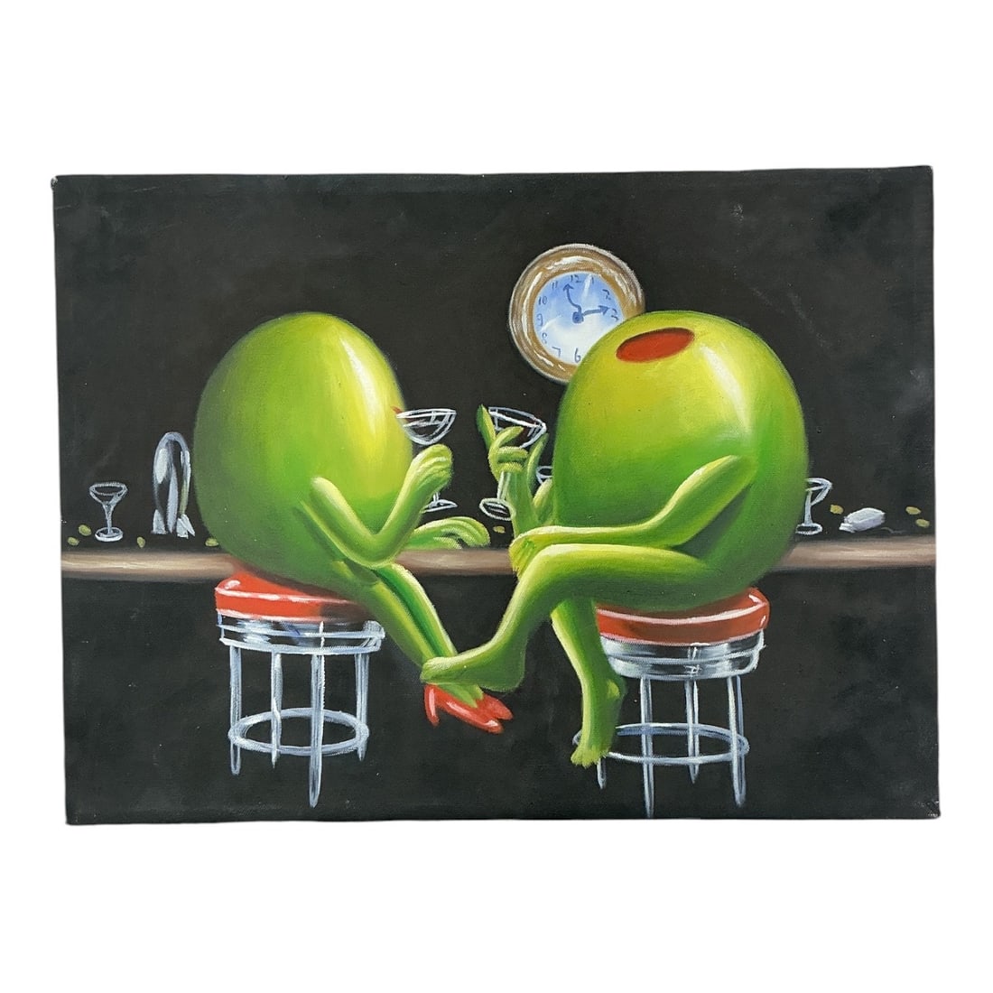 Martini Olives at the Bar by Michael Godard, Acrylic on Canvas: Specifications Title: "Martini Olives at the Bar"