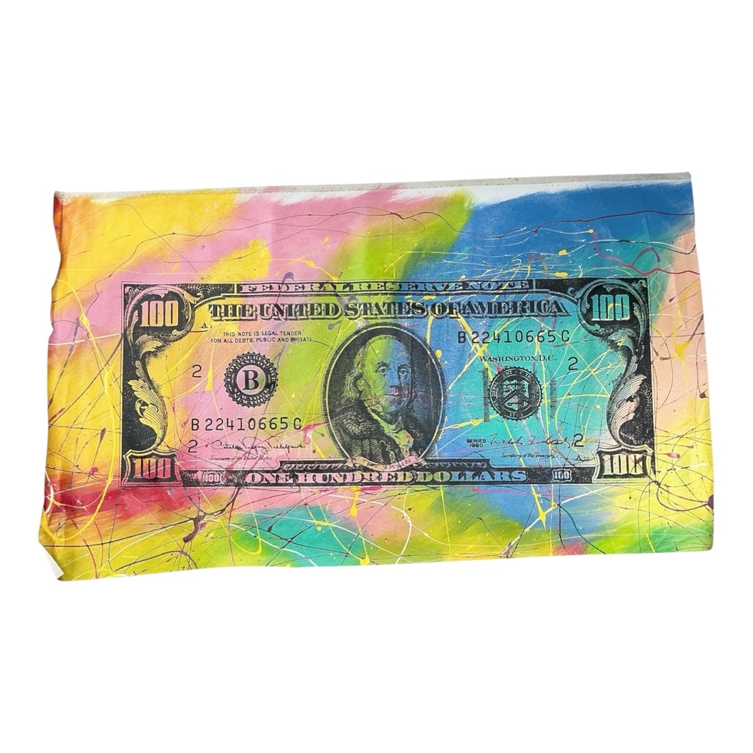 One Hundred Dollar Bill by Steve Kaufman (American, 1960–2010) Mixed Media on Canvas: Specifications Artist: Steve Kaufman (American, 1960–2010)