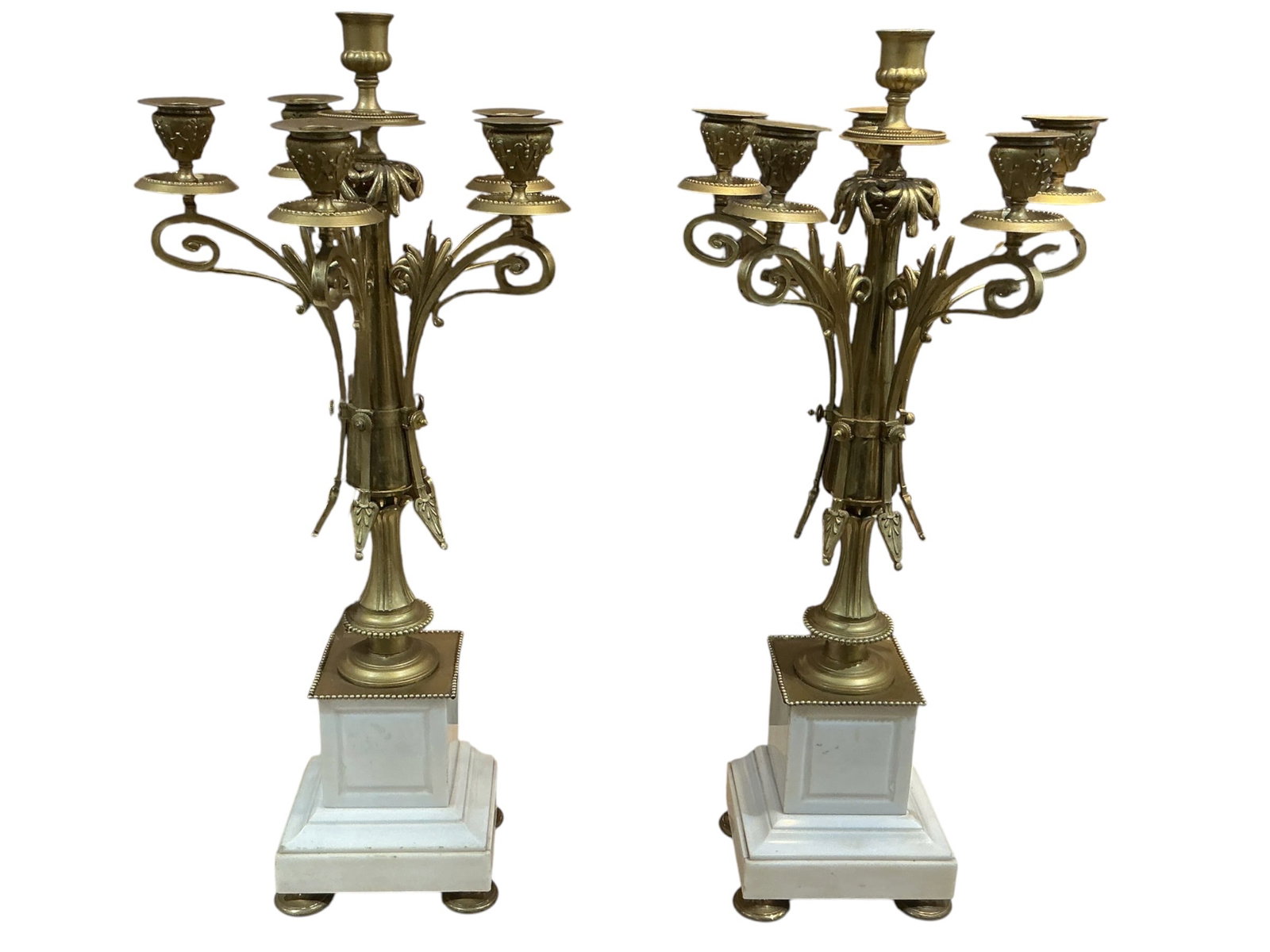 AQ155- Pair of Victorian Style Marble and Dore Bronze Six-Light Candelabra (1 of 6)