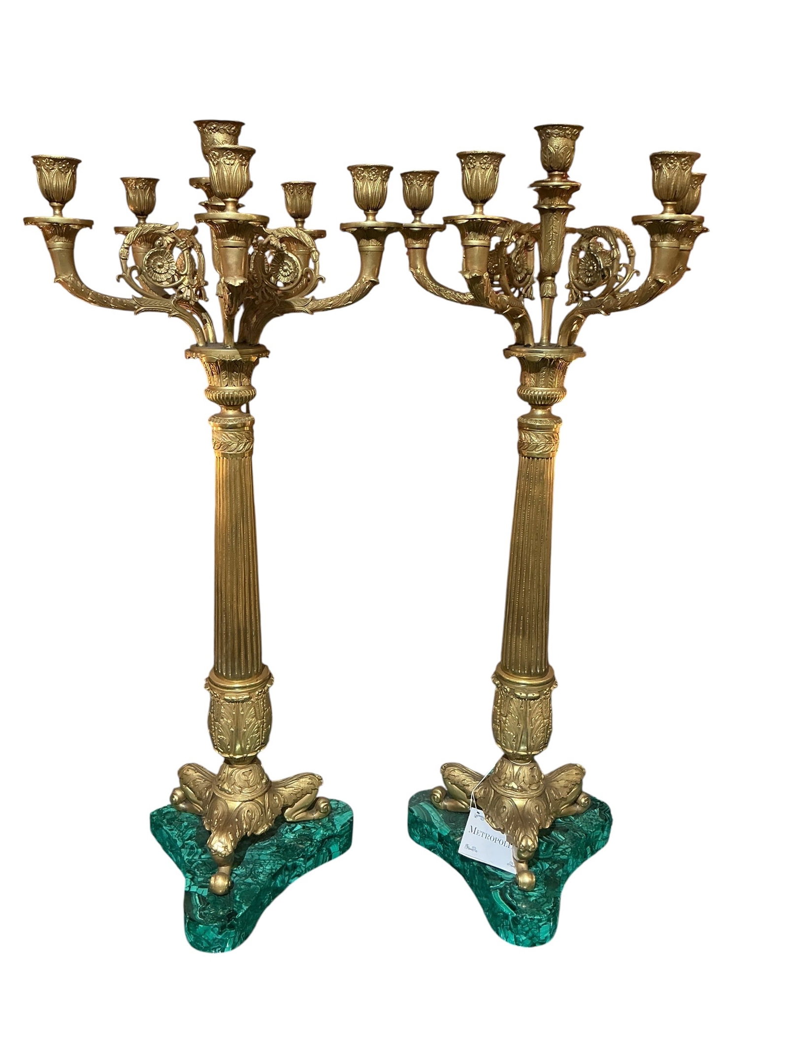 MC199 - Pair of Malachite and Dore Bronze Candelabra (1 of 11)