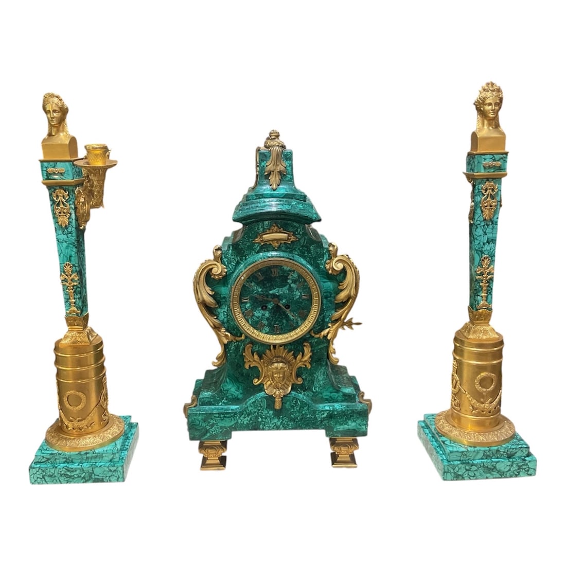 AQ156 - 19th Century French Malachite Clock (1 of 9)