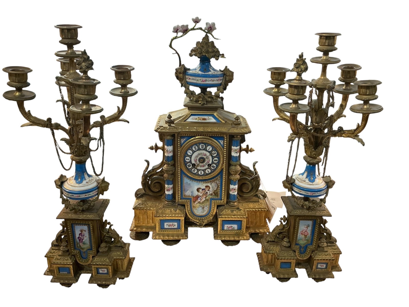 AQ440- 19th Century 3pc Sevres Clock Set (1 of 7)