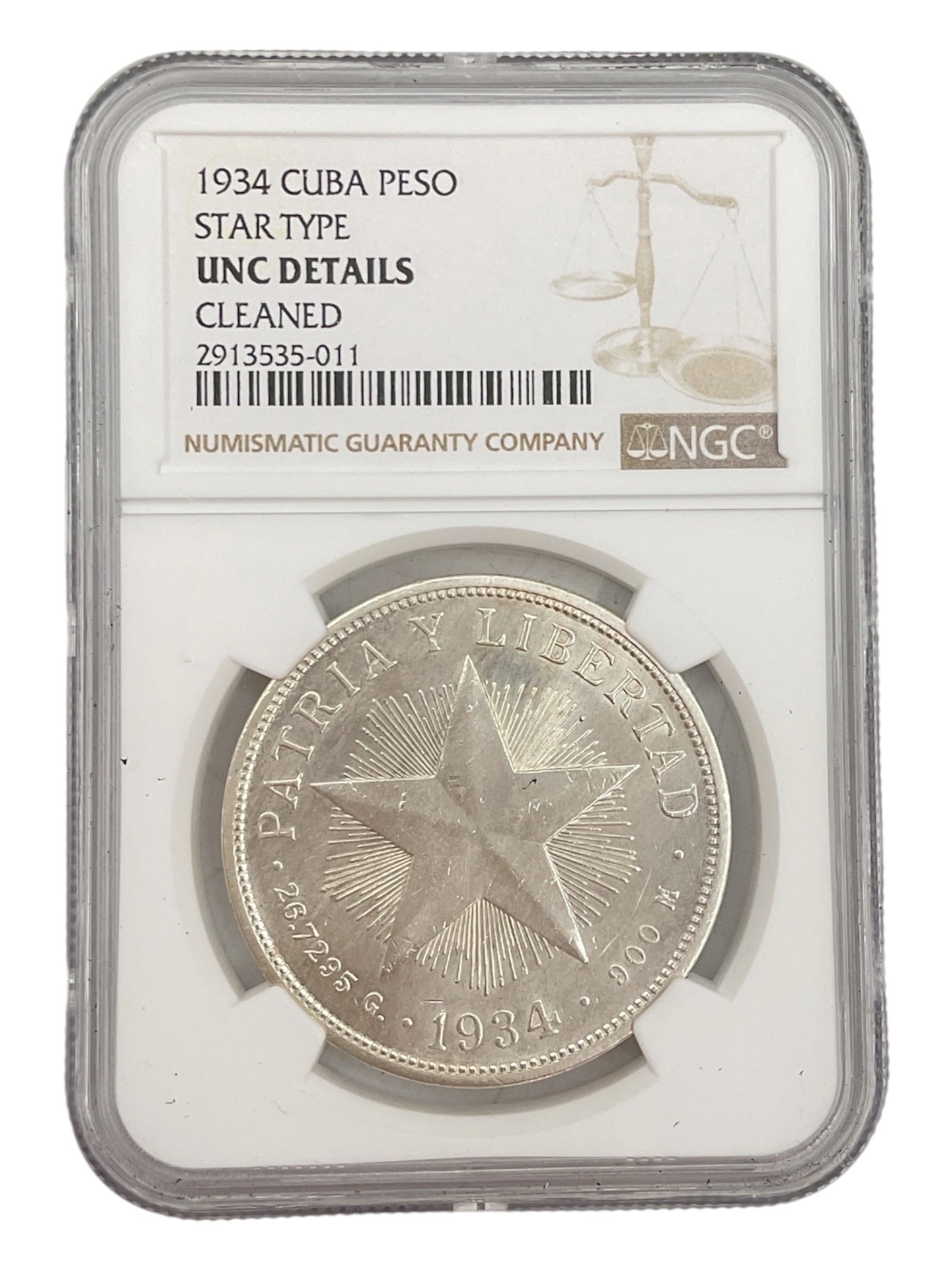 1934 Republic of Cuba Star Peso Silver Coin NGC UNC Details Cleaned (1 of 2)