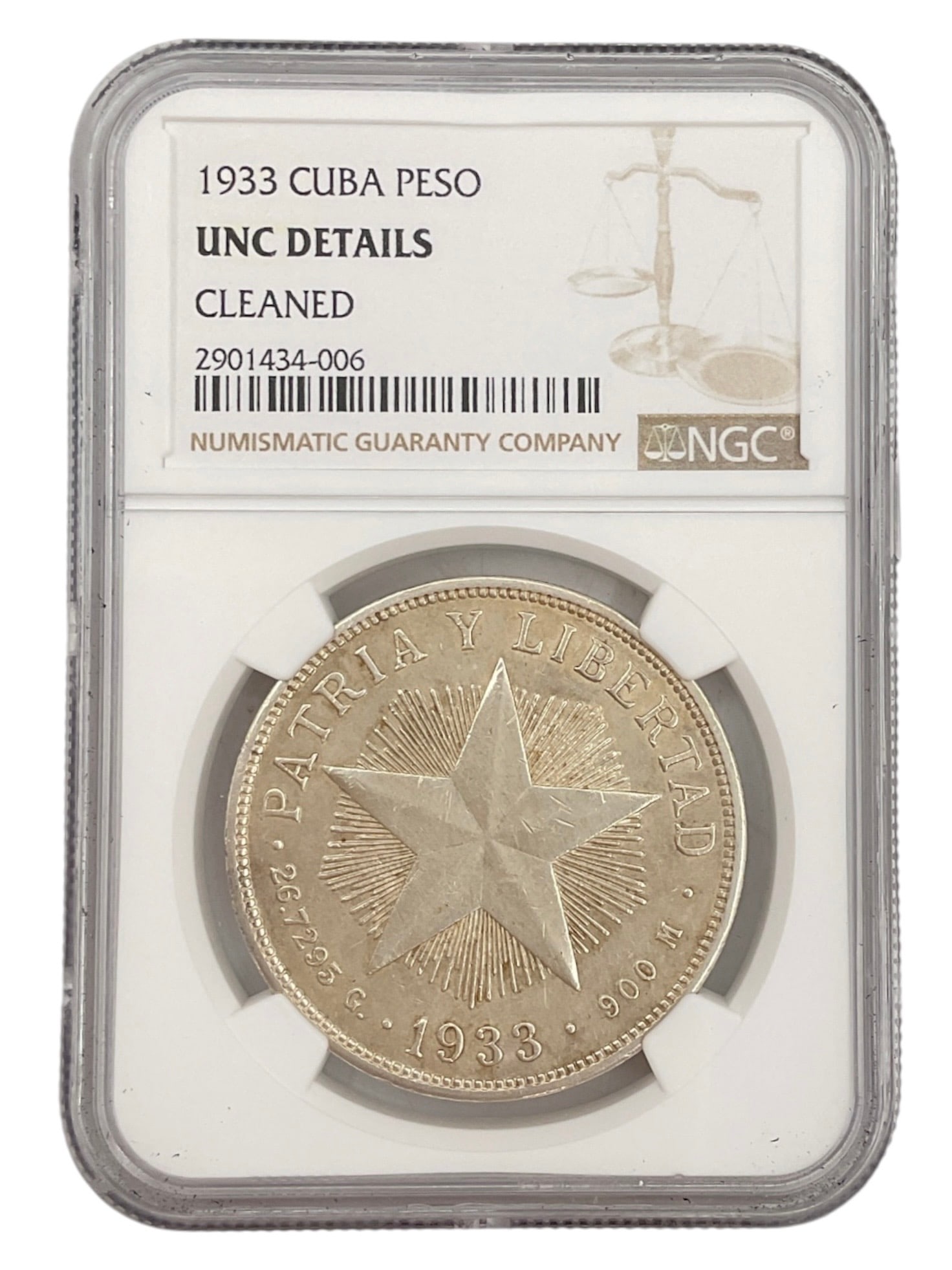 1933 Republic of Cuba 1 Peso Silver Coin NGC UNC Details Cleaned (1 of 2)