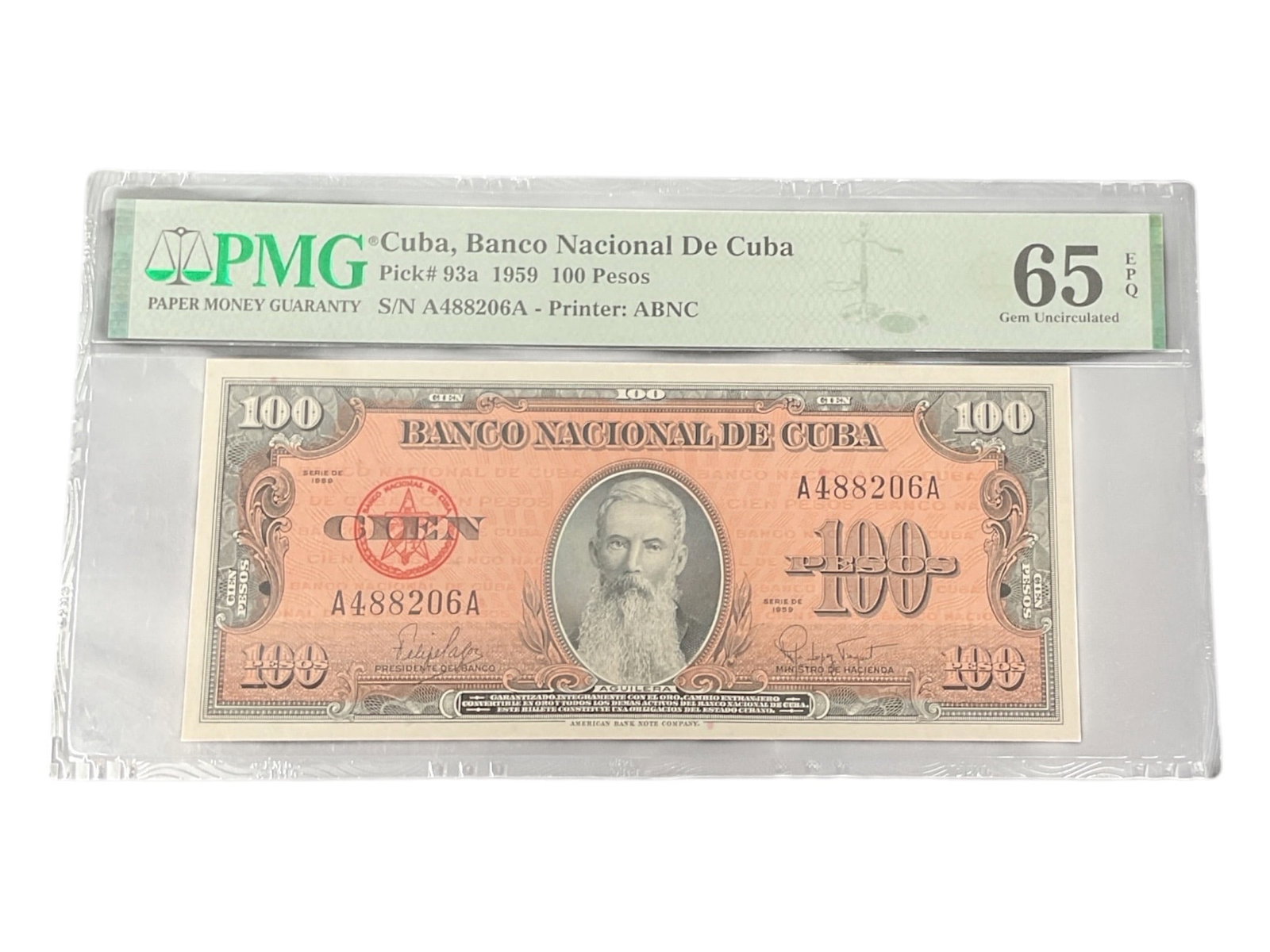 Banco Nacional de Cuba 100 Pesos 1959 Banknote PMG Gem Uncirculated 65 EPQ (1 of 2)