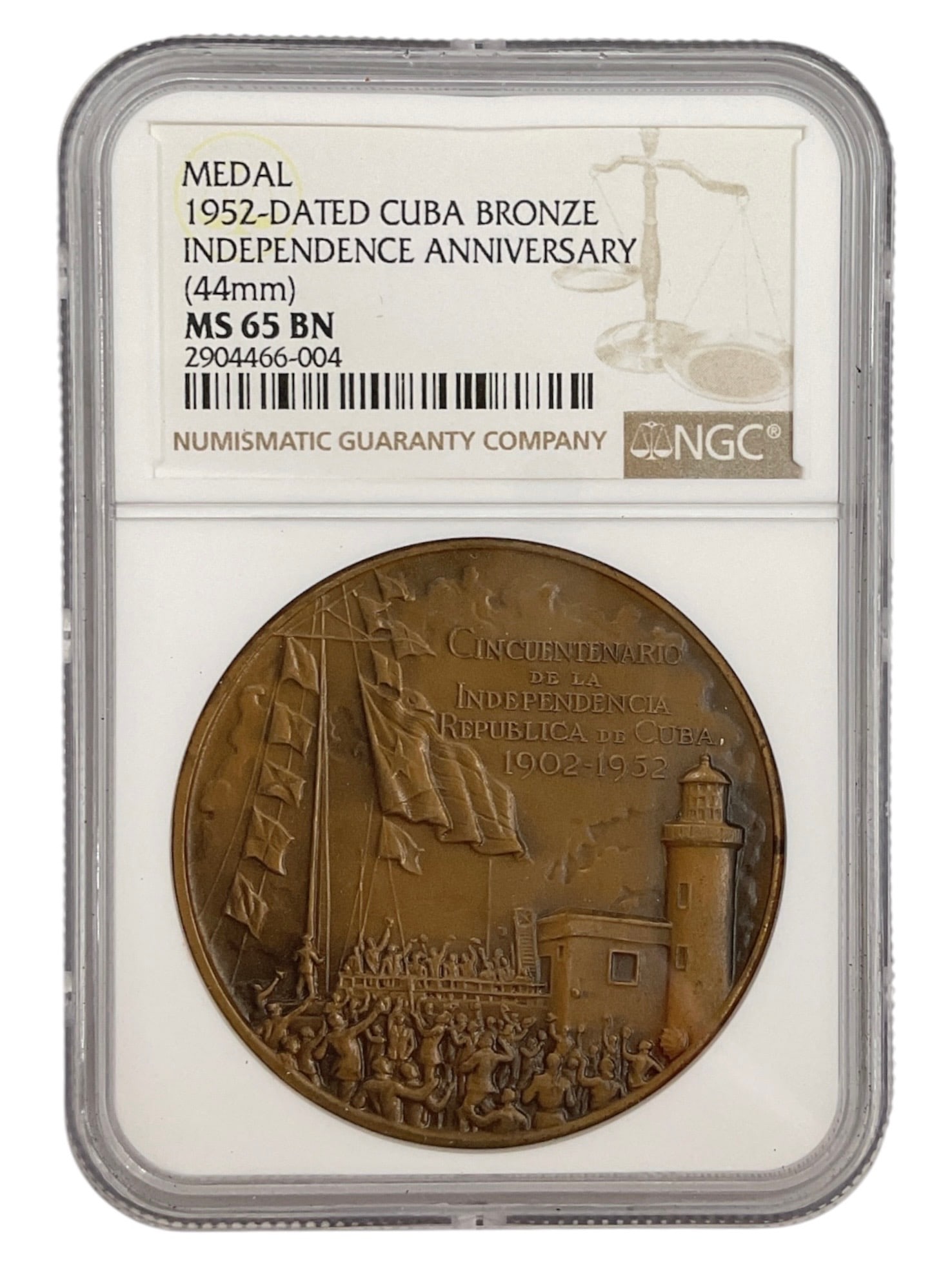 1952-Dated Cuba Bronze Independence Anniversary Medal (44mm) NGC MS65 BN (1 of 2)
