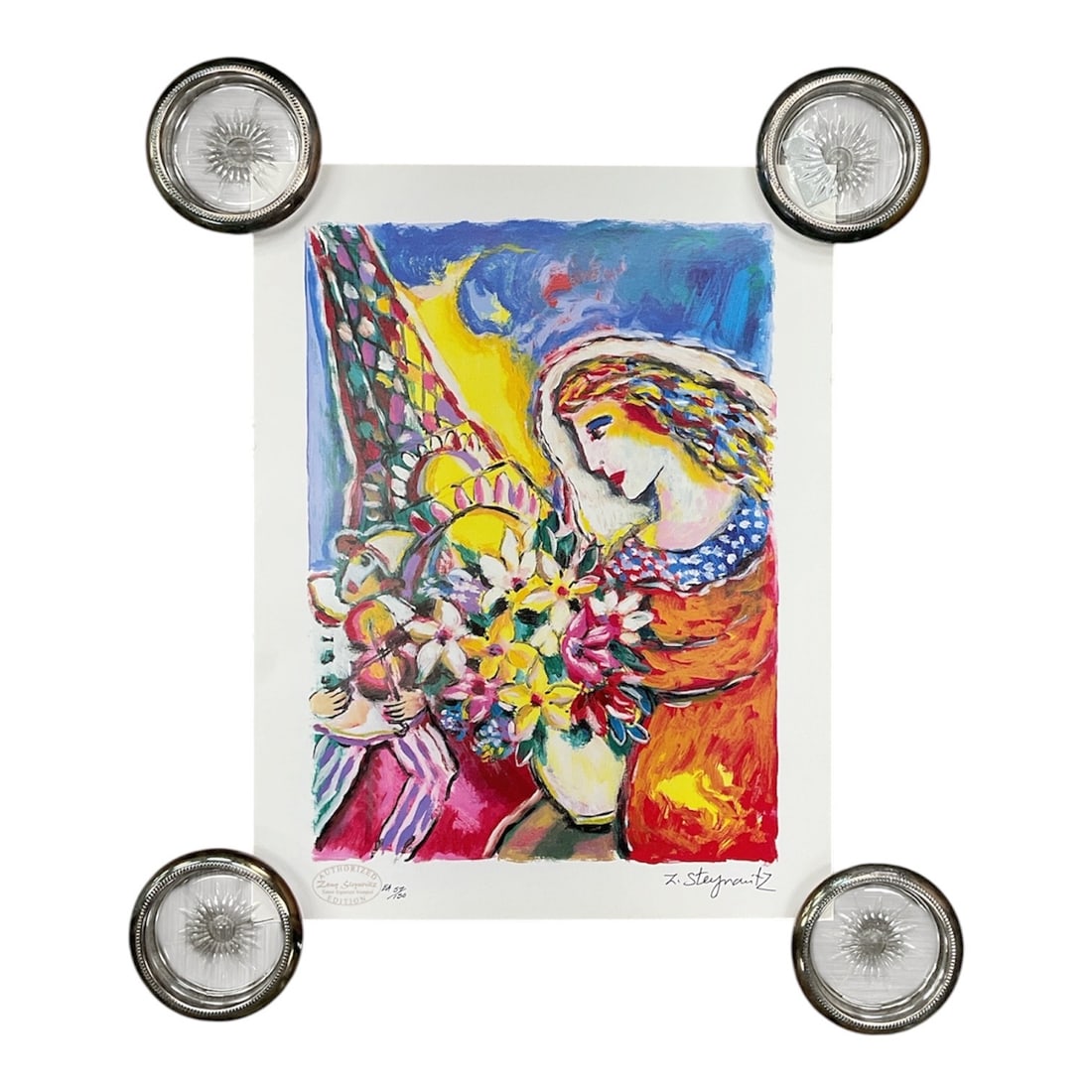 Zamy Steynovitz Estate Signed Limited Edition Serigraph, EA 57/150: Zamy Steynovitz Estate Signed Limited Edition Serigraph, EA 57/150 This vibrant limited edition serigraph is an estate-signed work by Israeli artist Zamy Steynovitz, renowned for hi