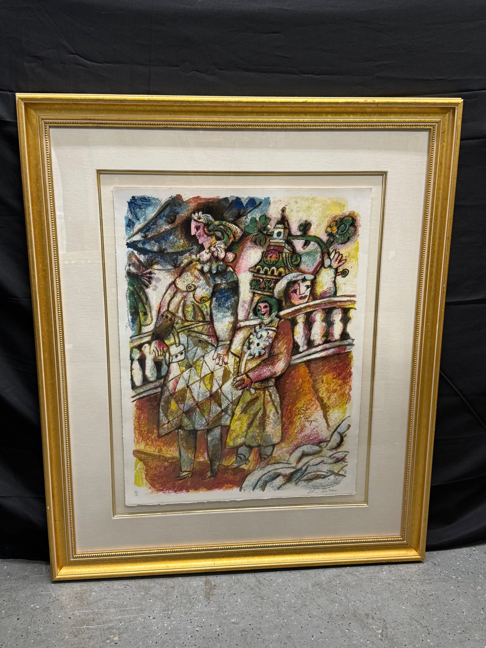 "Enfant de Prague" by Theo Tobiasse (France,1927-2012) Lithograph: Description: Theo Tobiasse, "Enfant de Prague", pencil signed and numbered 25/99, framed and matted. Dimensions: H:47in W:39in Medium: Lithograph