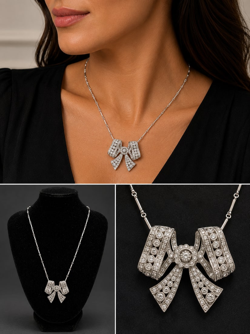 18K White Gold Natural White Diamond Necklace with Gemological Report: Elegant 18K white gold necklace set with natural white diamonds. According to the accompanying