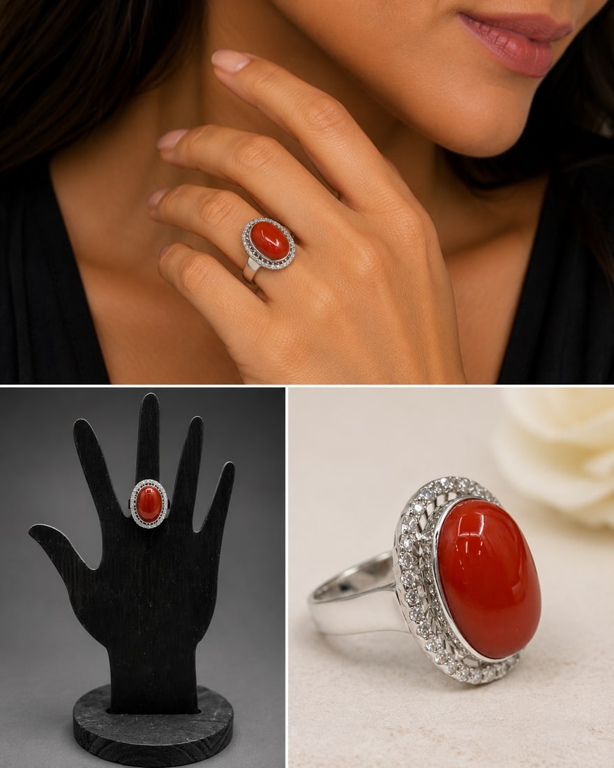 18K White Gold Diamond and Coral Convertible Ring Pendant: Ele