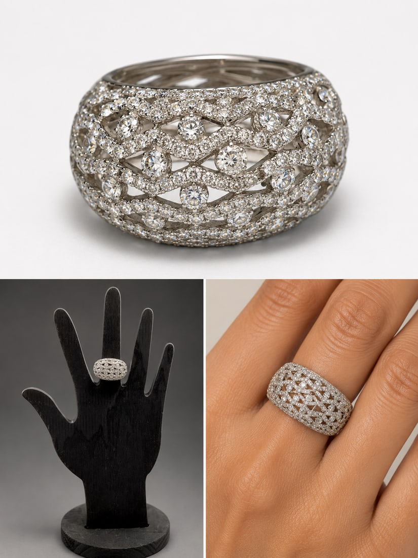 18K White Gold Natural Diamond Ring with Gemological Report: Elegant 18K white gold ring set with natural white diamonds. According to the accompanying