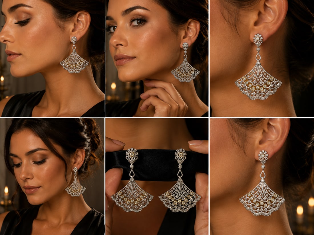 Pair of 18K Yellow and White Gold Natural White and Light Yellow Diamond Earrings with Gemological: Elegant pair of 18K yellow and white gold earrings set with natural white and light yellow diamonds