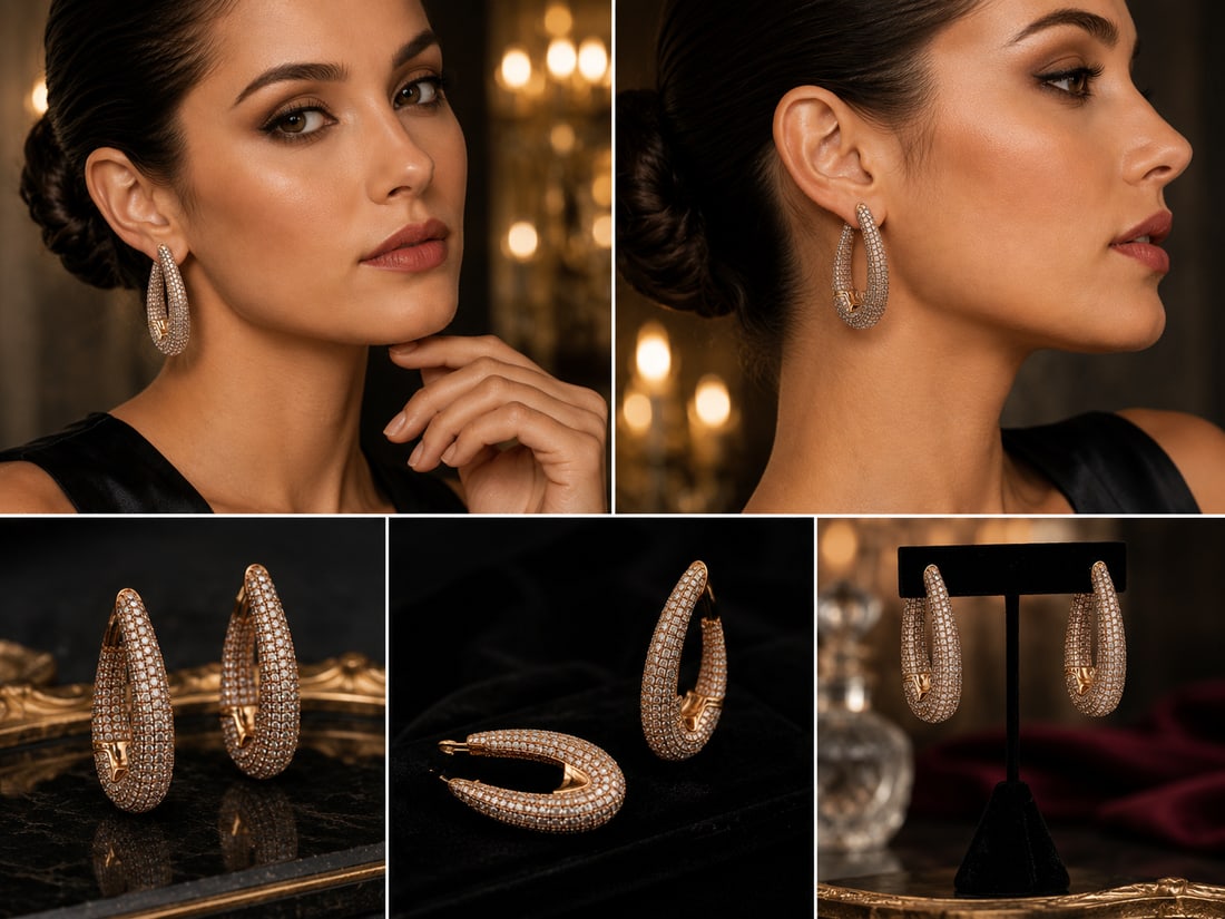 Pair of 18K Rose Gold Natural White Diamond Earrings with Gemological Report: Elegant pair of 18K rose gold earrings set with natural white diamonds. According to the accompan