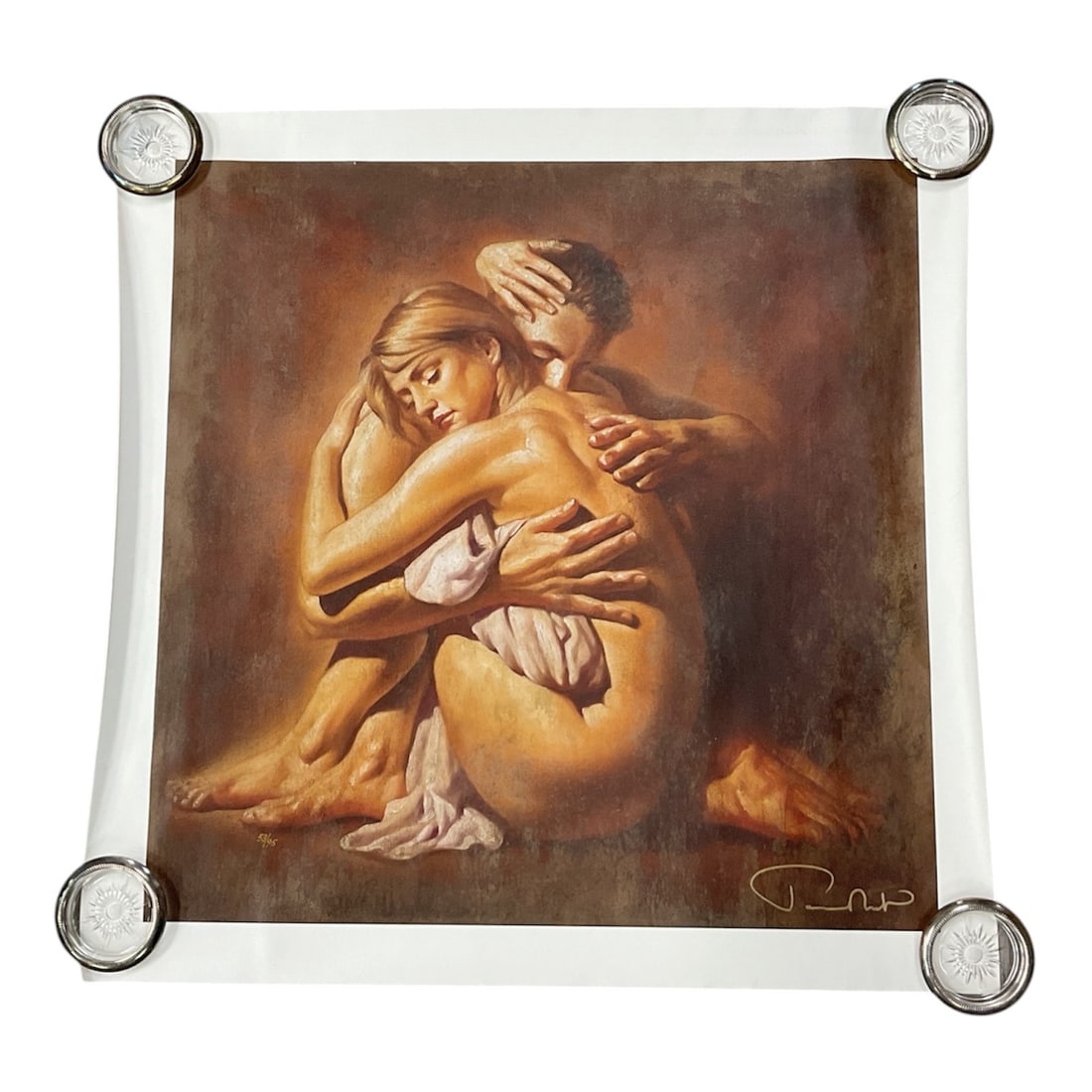 Tomasz Rut, “Remisse: Giclée on canvas titled "Remisse" by contemporary artist Tomasz Rut. Created in 2005, the composition depicts an intimate embracing couple rendered in warm earth tones with dramatic l