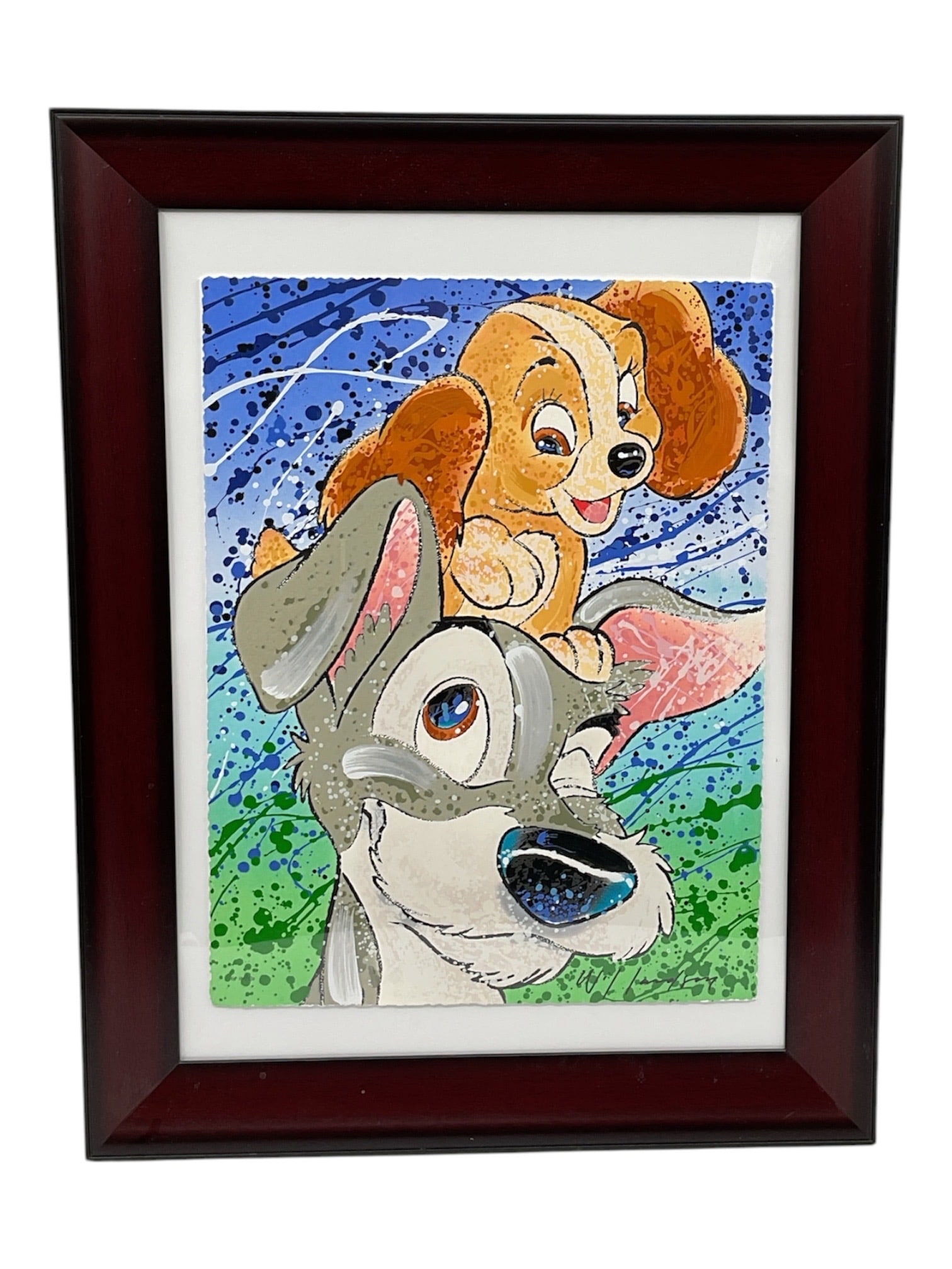 David Willardson Hair of the Day Limited Edition Serigraph GP 101/120 w/ COA: A limited edition serigraph on wove paper titled Hair of the Day by David Willardson, dated 2009. The composition features a playful Disney-inspired scene depicting a stylized dog carrying a puppy,