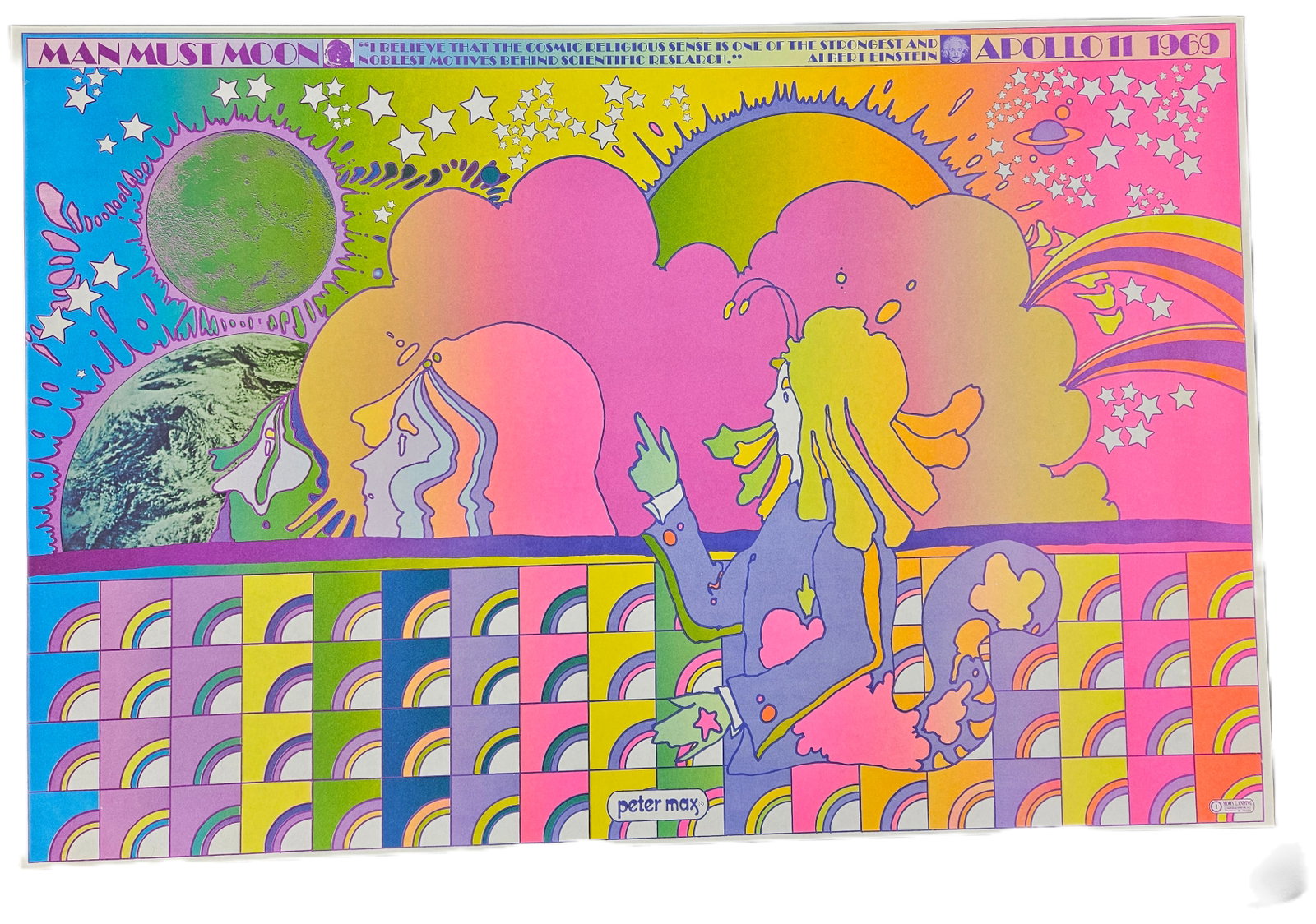 "Moon landing No. 1" by Peter Max (German/American, b.1937) Lithograph Poster w/ Papers (1 of 7)