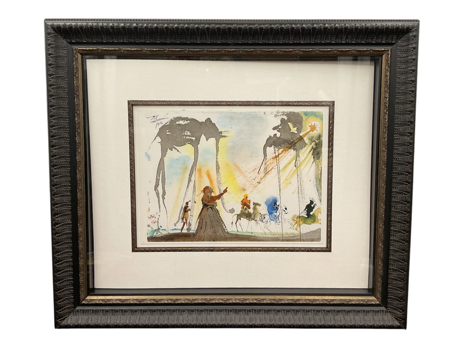 Biblia Sacra: Omnes De Saba Venient by Salvador Dalí (Spanish, 1904–1989) Color Lithograph, 1964: Framed original color lithograph with mixed media print by renowned Surrealist artist Salvador Dalí (Spanish, 1904–1989), titled Biblia Sacra: Omnes De Saba Venient, created in 1964. This