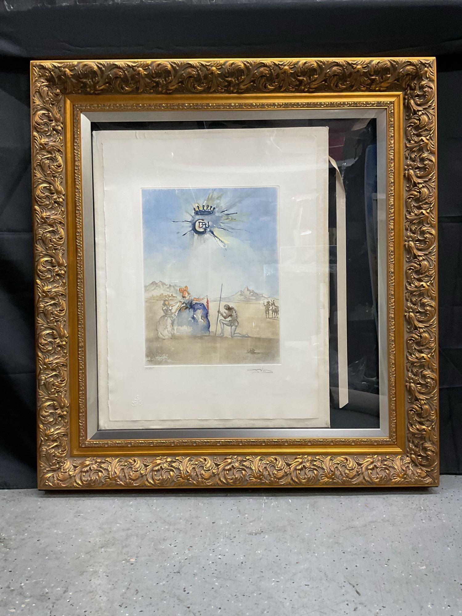Hommage a Dulcinee by Salvador Dali (Spain, 1904-1989) Engraving w/ COA: Artist Name: Salvador Dali Medium: Color lithograph, Engraving + Mixed Media on heavy rag paper Year: 1974 Signatu