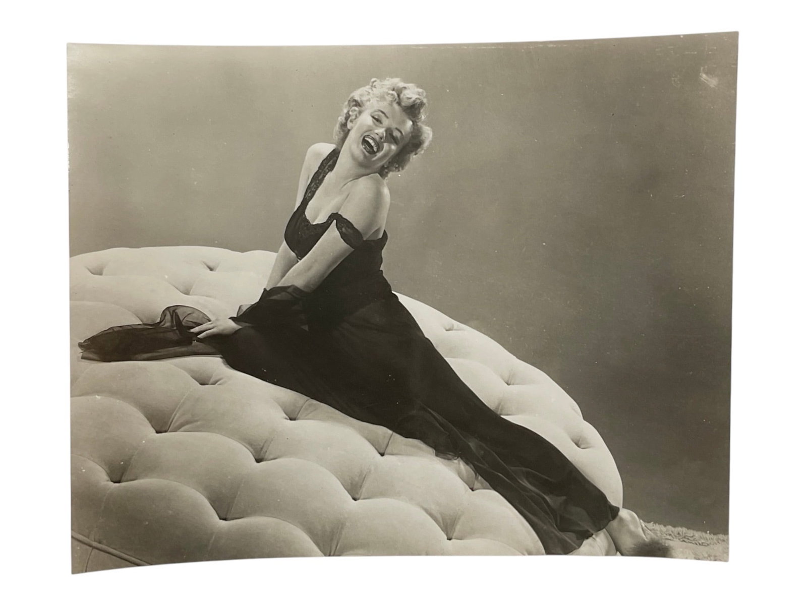 "Marilyn Monroe in 'Niagara' by Bruno Bernard" Silver Gelatin Print.: A vintage silver gelatin studio photograph of Marilyn Monroe captured during a 1952 costume and wardrobe test for the Twentieth Century-Fox film noir thriller "Niagara." Shot by the legendar