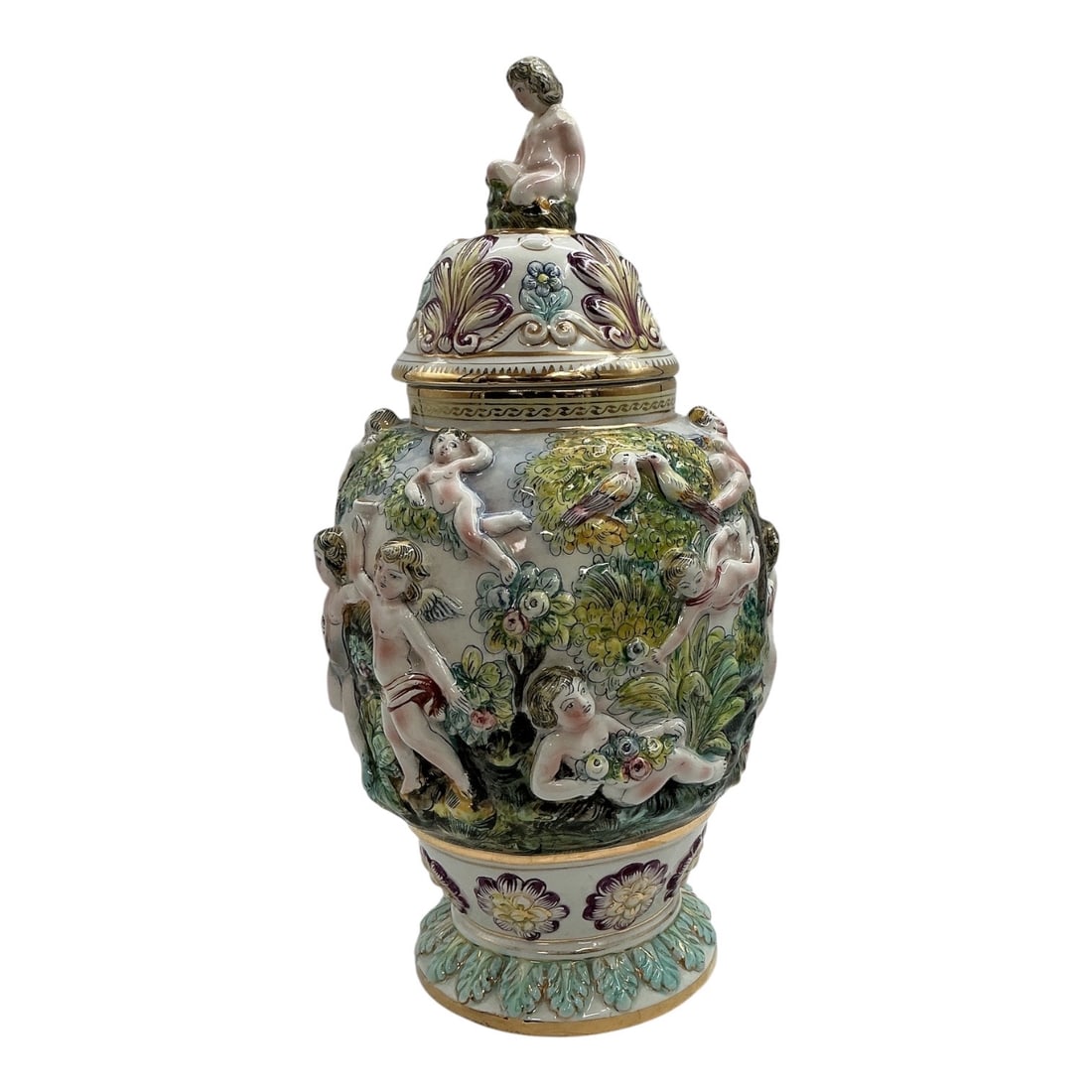 Large Capodimonte Porcelain Covered Urn with Cherubs (1 of 5)