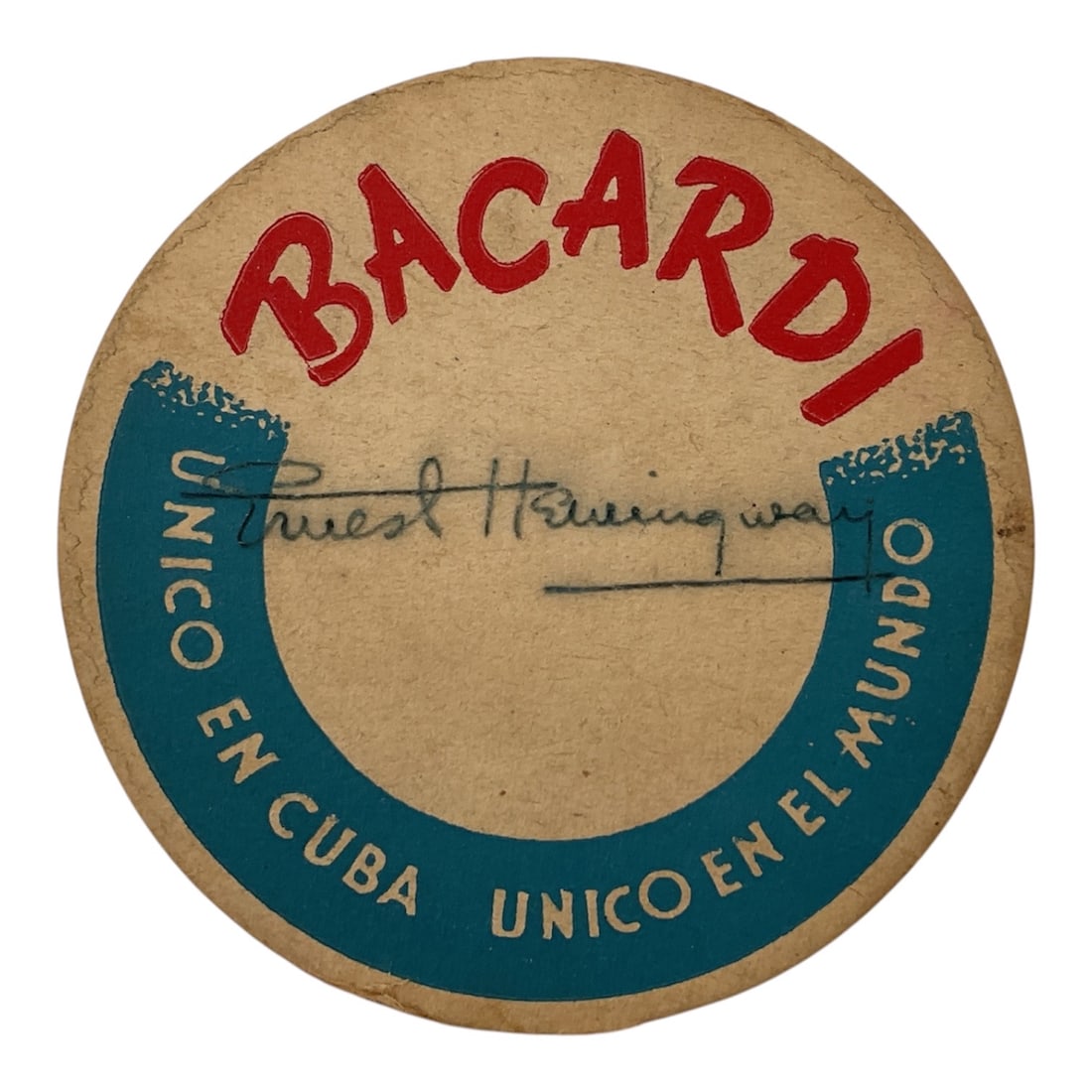 Vintage Pre-Revolutionary Cuban Bacardi Drink Coaster Autographed by Ernest Hemingway (1 of 2)