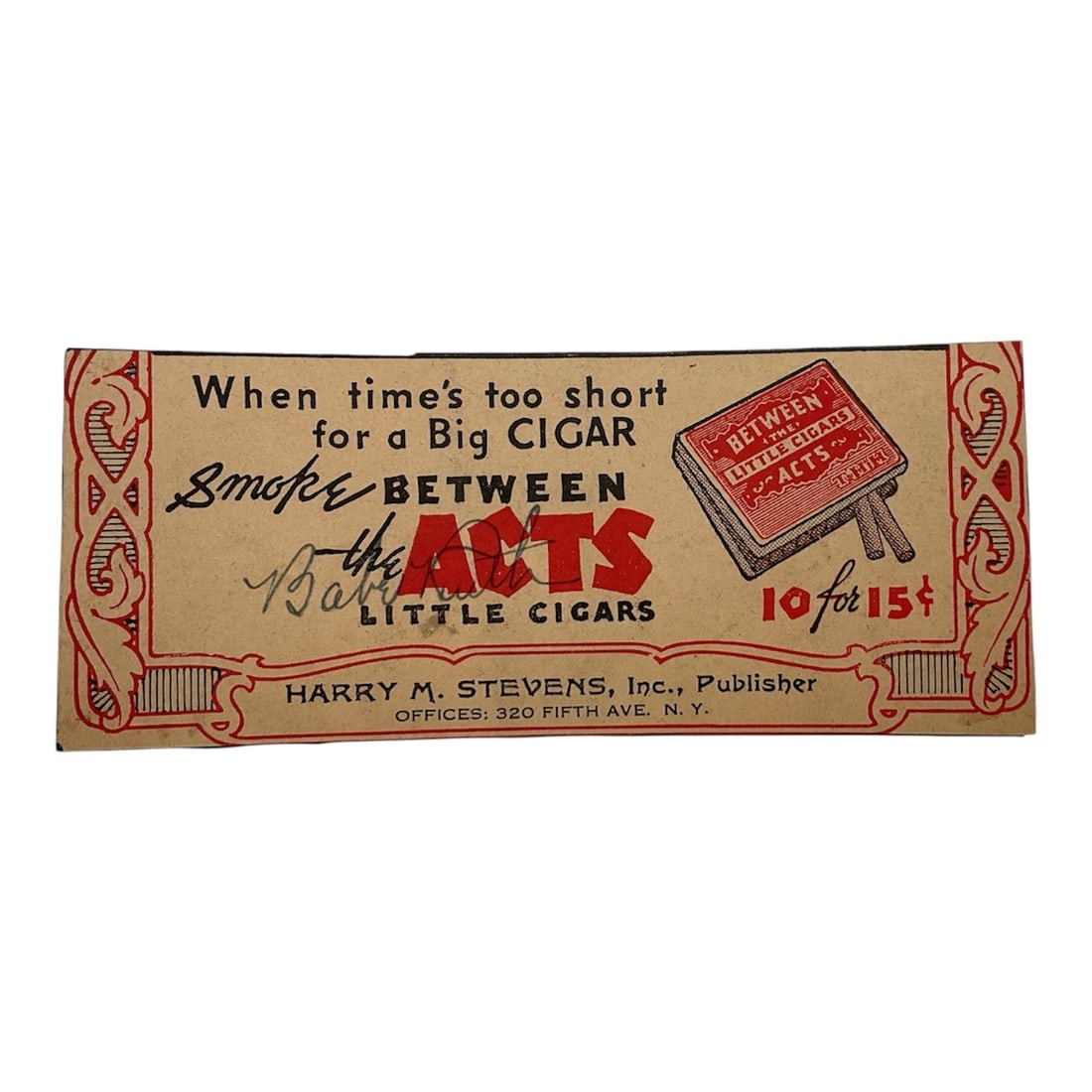 Rare 1920s/1930s "Between the Acts" Cigar Advertising Box Top – Signed by Babe Ruth (1 of 3)