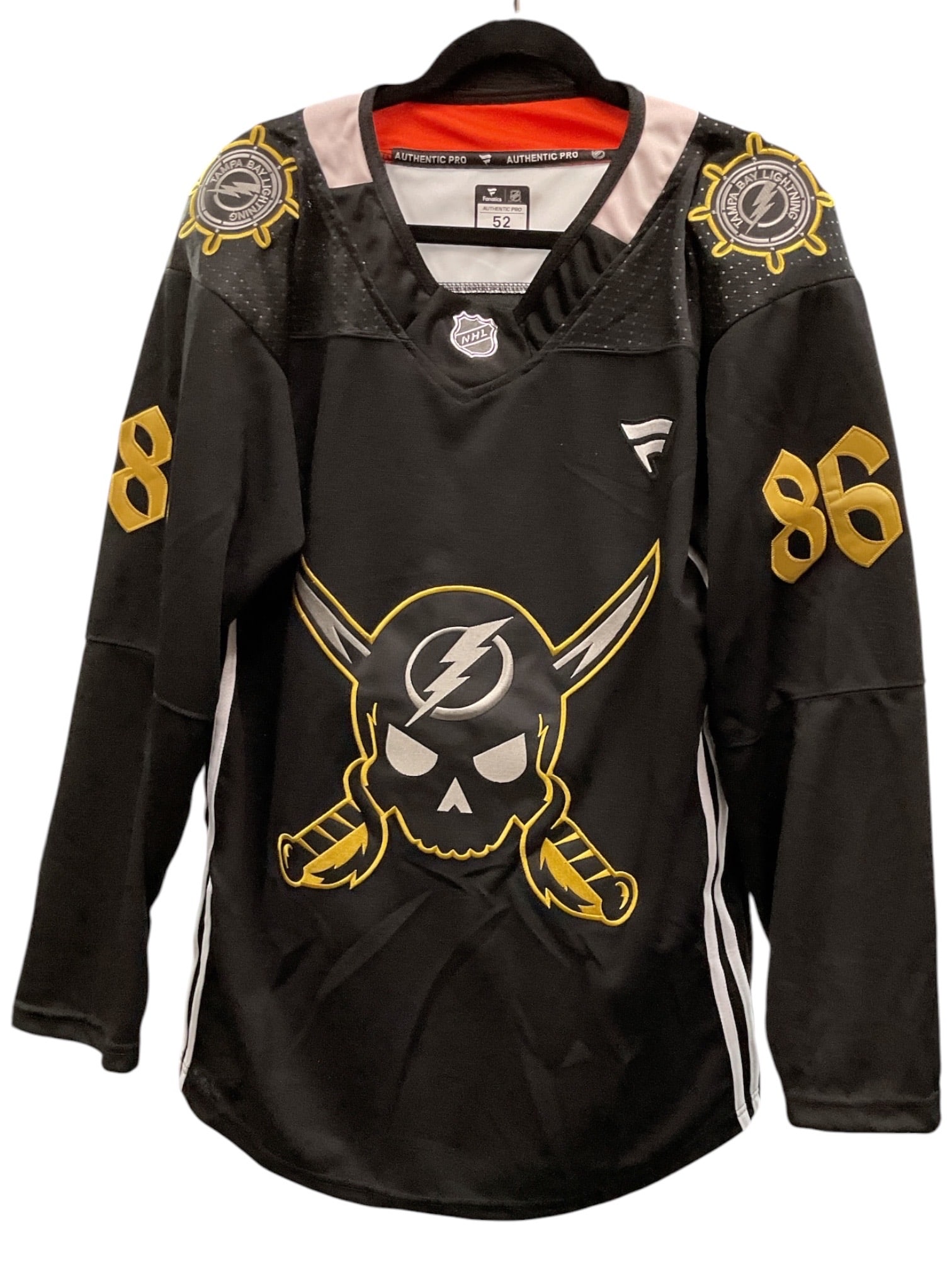 Nikita Kucherov Signed Tampa Bay Lightning Alternate Jersey: Black Tampa Bay Lightning alternate jersey featuring the name "Kucherov" and number "86" on the reverse, boldly signed by Nikita Kucherov in black marker across the numeral "6