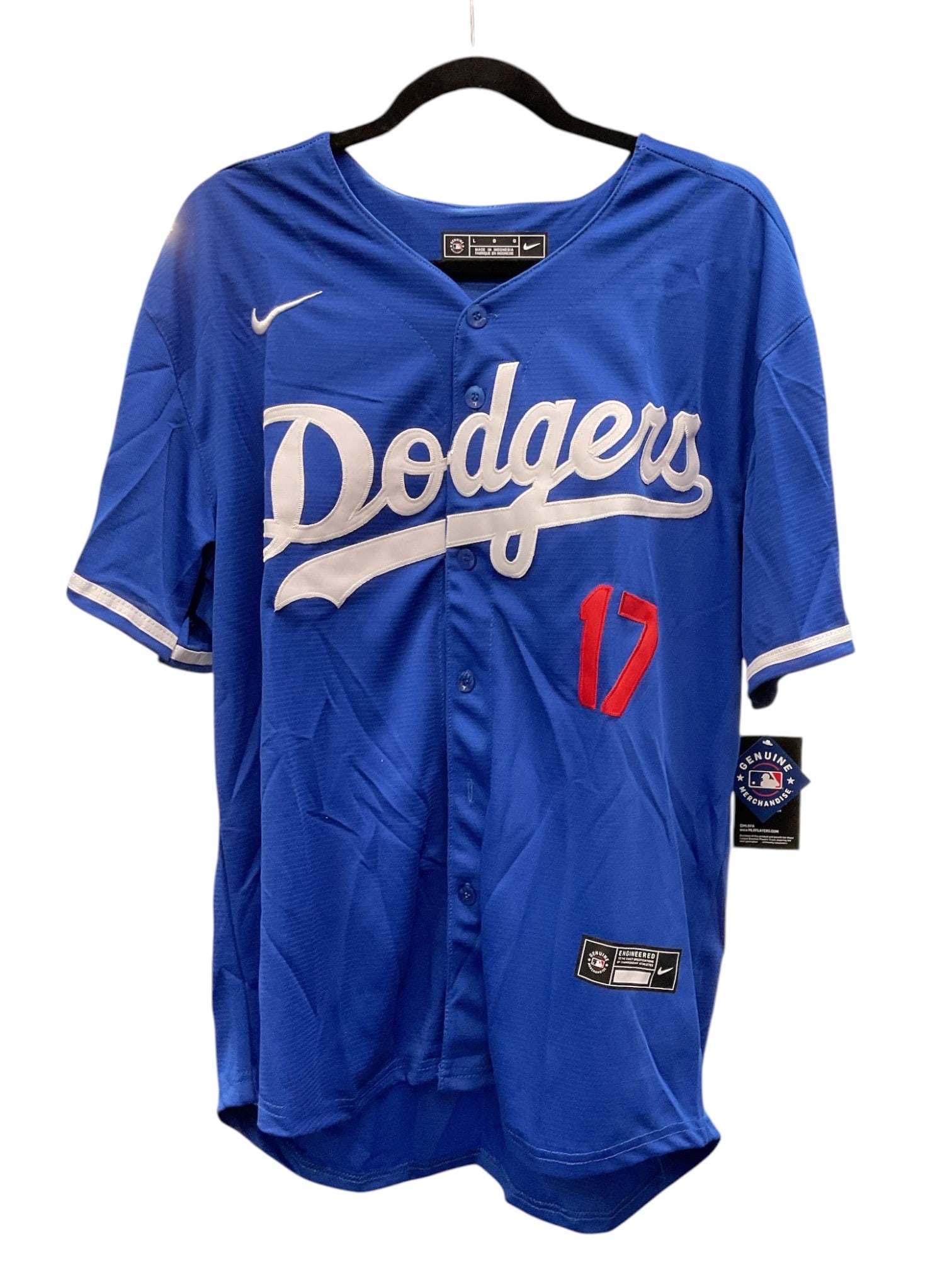 Shohei Ohtani Signed Los Angeles Dodgers Jersey: Blue Los Angeles Dodgers Nike jersey featuring the name "Ohtani" and number "17" on the reverse, boldly signed by Shohei Ohtani in black marker across the numeral "1." Th