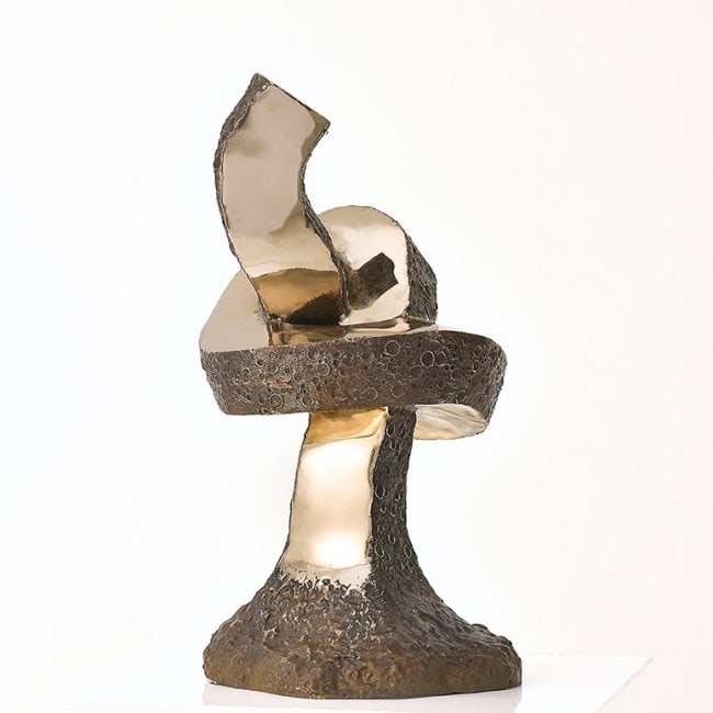 "Rebirth" by Jesús Villarreal Bronze Sculpture, Edition 1/9: Monumental contemporary bronze sculpture titled Rebirth, featuring an abstract organic composition characterized by flowing, intersecting forms and contrasting polished and te