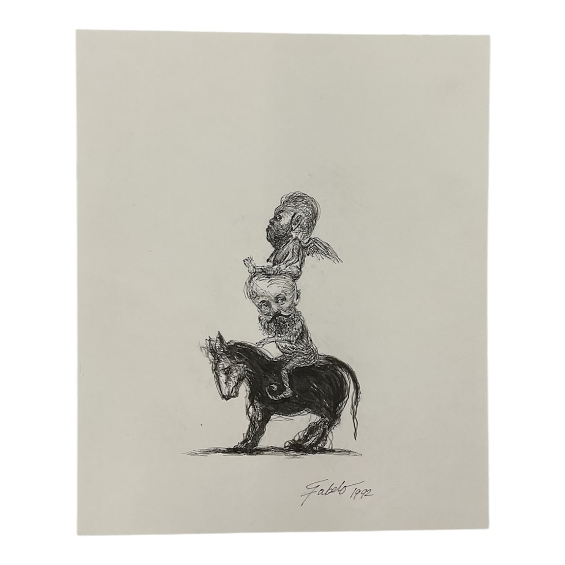 In the Manner of Roberto Fabelo (Cuba, B.1950) Mixed Media on Paper: This intricate mixed media work is executed in the surrealist and expressionistic style of Roberto Fabelo, one of Cuba's most celebrated contemporary artists.