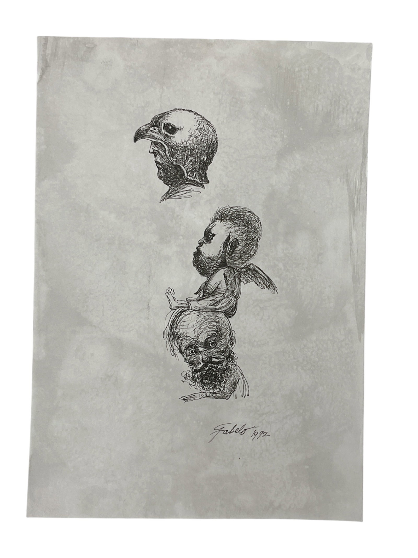 In the Manner of Roberto Fabelo (Cuba, B.1950) Mixed Media on Paper: This evocative mixed media work is executed in the distinctively surreal and expressionistic style of Roberto Fabelo, a leading figure in contemporary Cuban art.