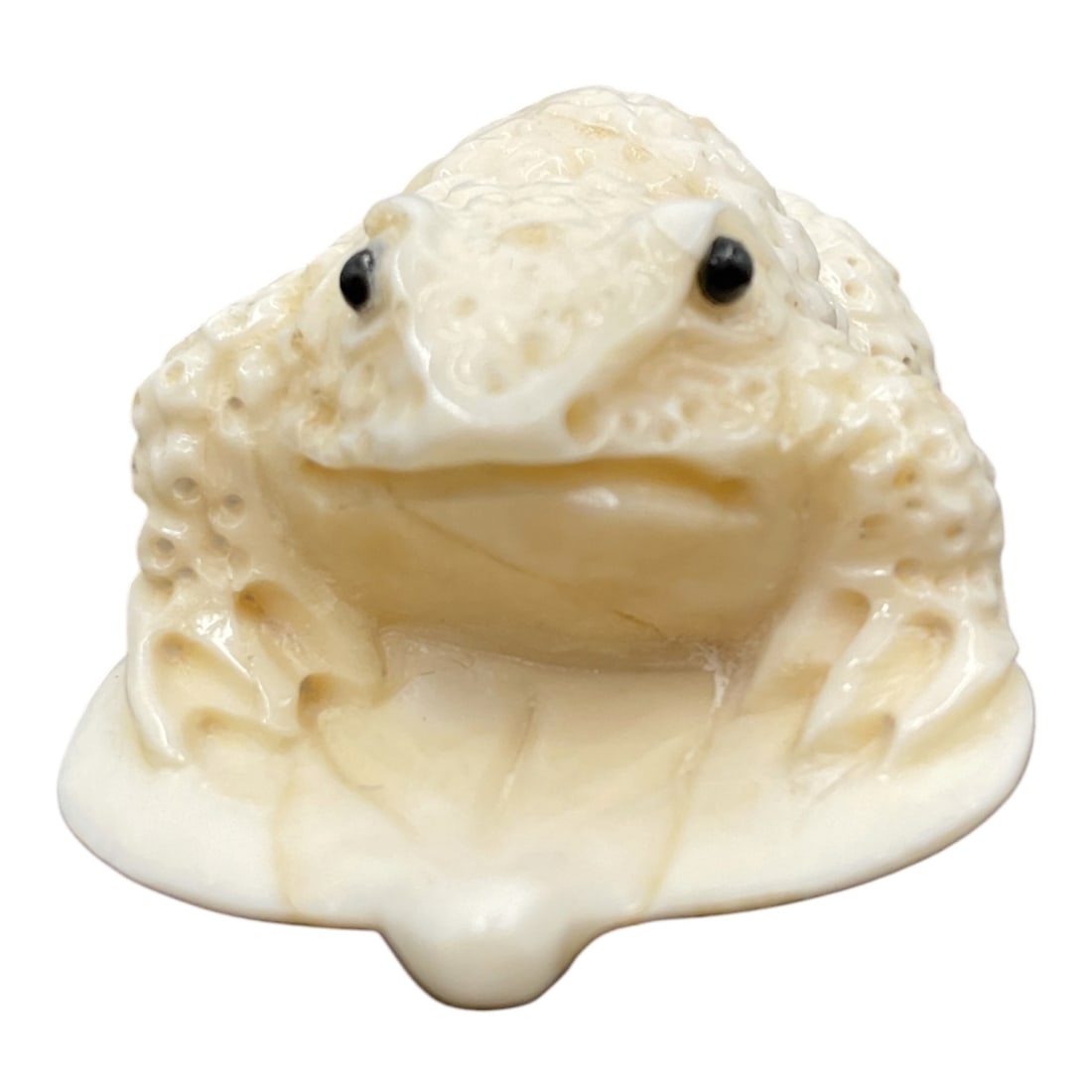 Hand-Carved Bone Toad on Leaf Figure - 2