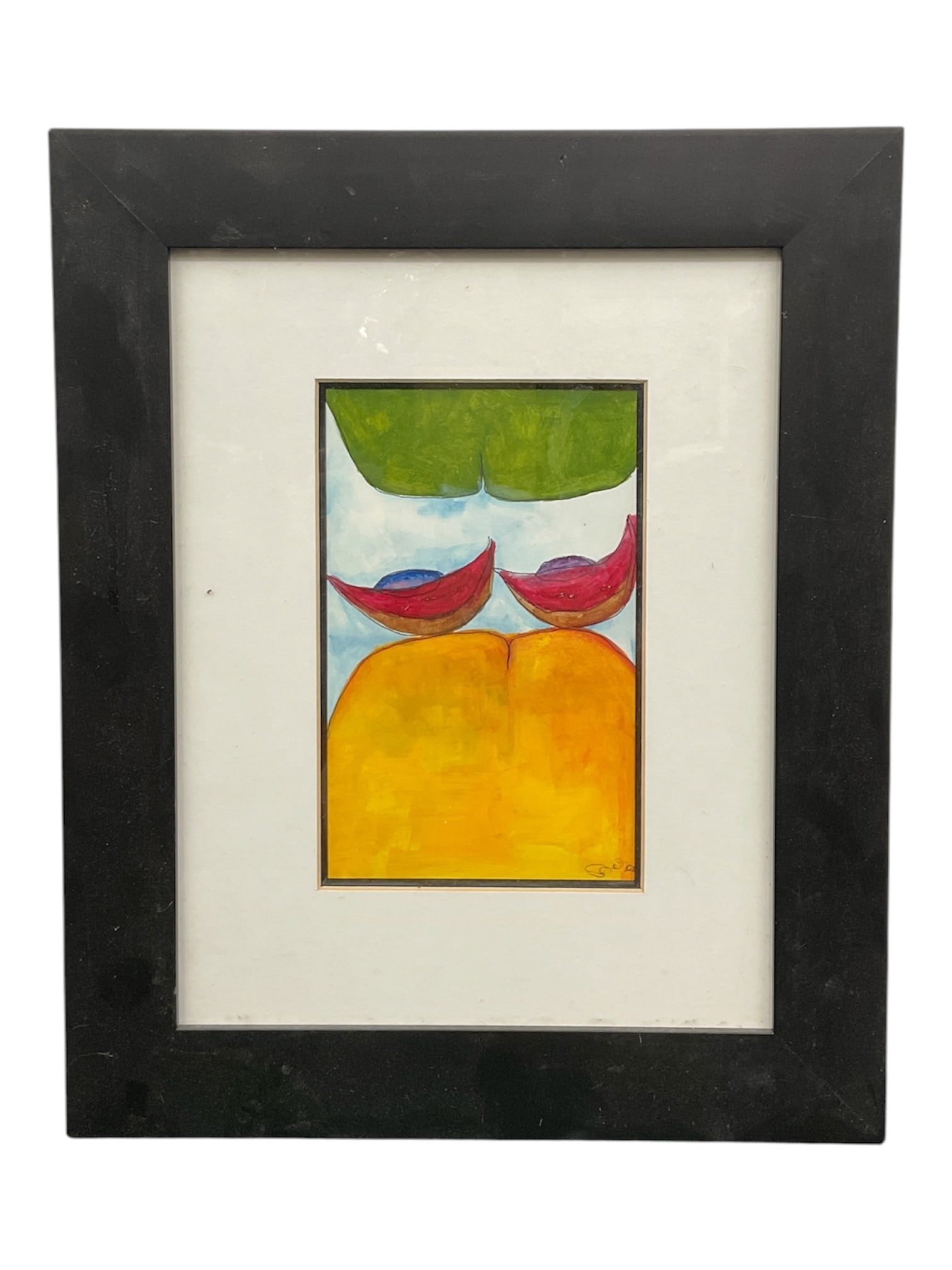 Untitled Abstract Composition, Signed Lower Right: Vibrant abstract composition featuring bold, simplified forms in saturated hues of yellow, green, red, and blue. The composition presents a stylized, almost figurative arrangement with curved, organic