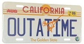 OUTATIME California License Plate Replica, Signed (1 of 2)